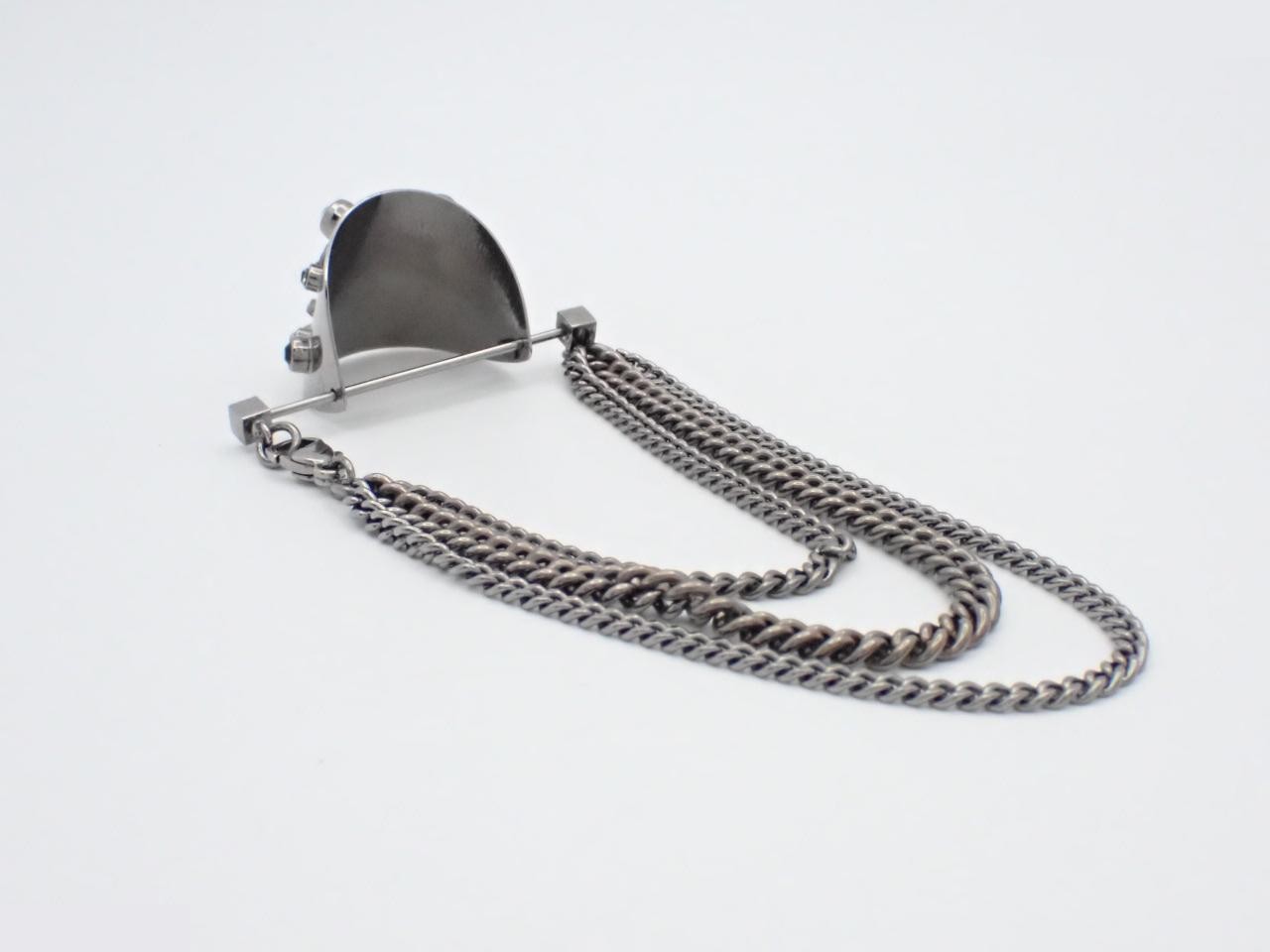 Coco Mark 05P Brooch, Metal x Rhinestone, Silver, Screw-back — view 2
