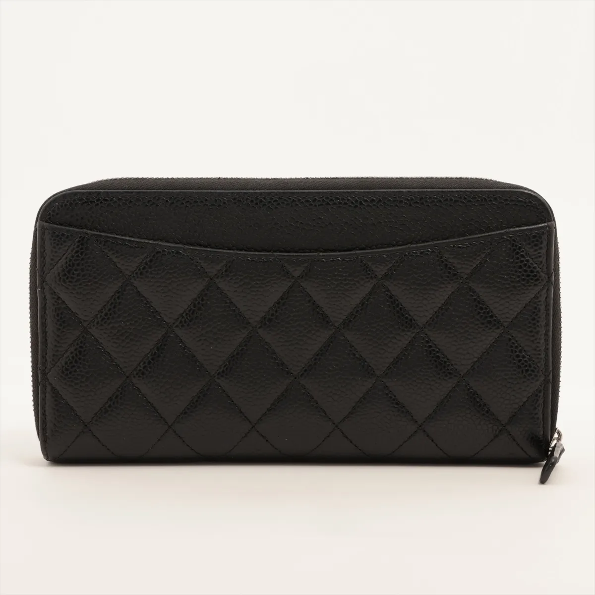 Matelassé Caviar Skin Round Zip Wallet, Black, Silver Hardware, U6K8G87L — view 2