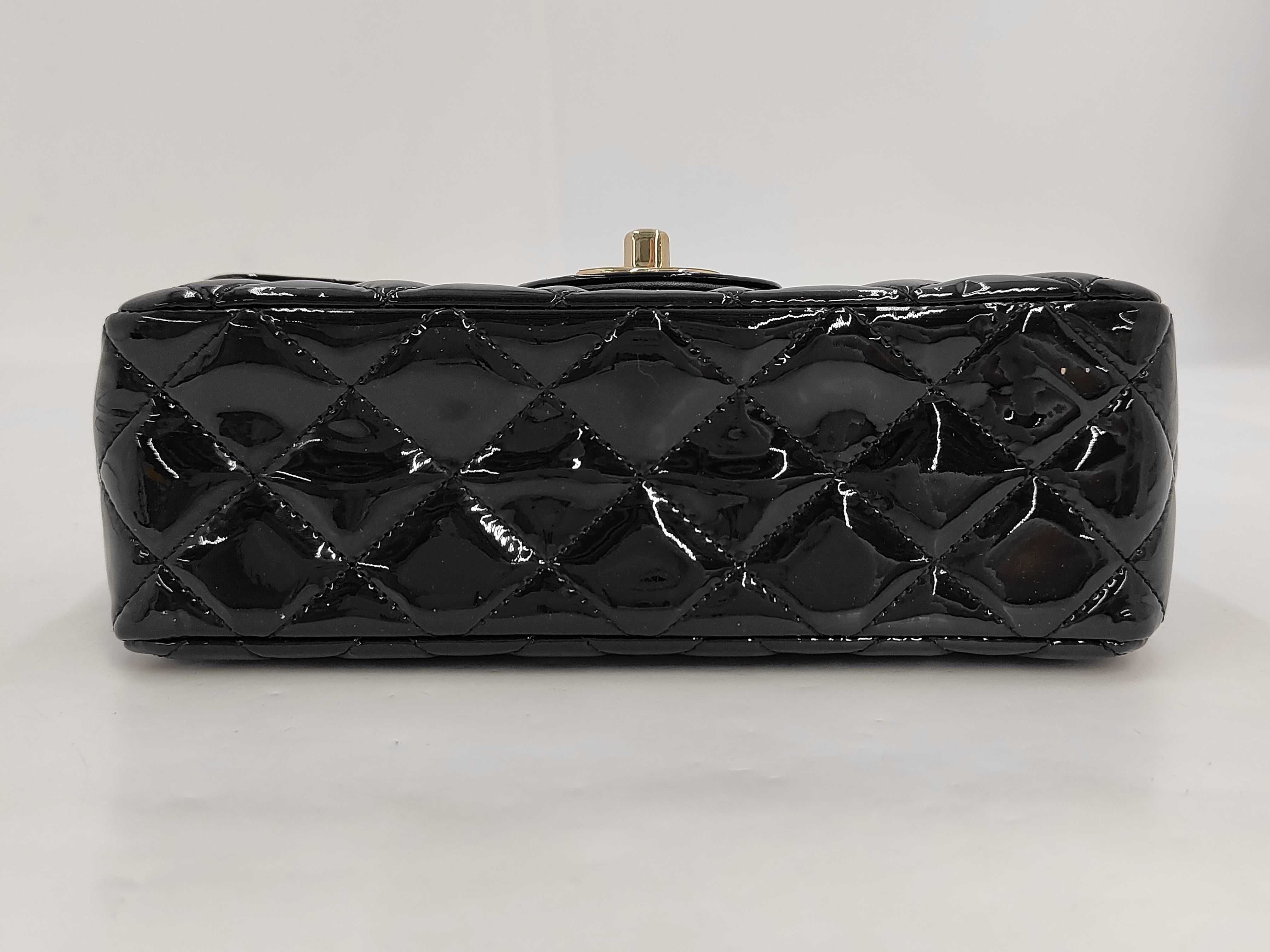 Classic Flap Black Matelassé Patent Leather Large Mini Shoulder Bag — view 3