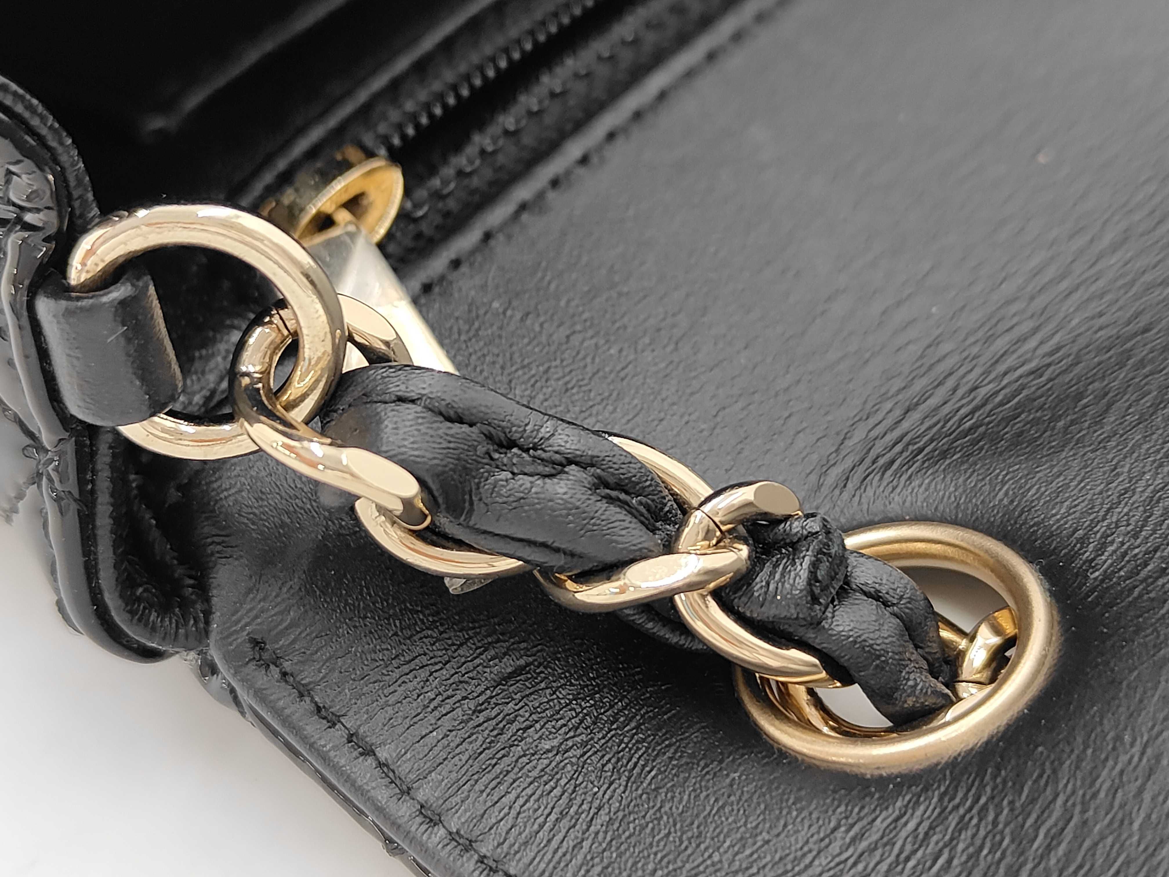 Classic Flap Black Matelassé Patent Leather Large Mini Shoulder Bag — view 7