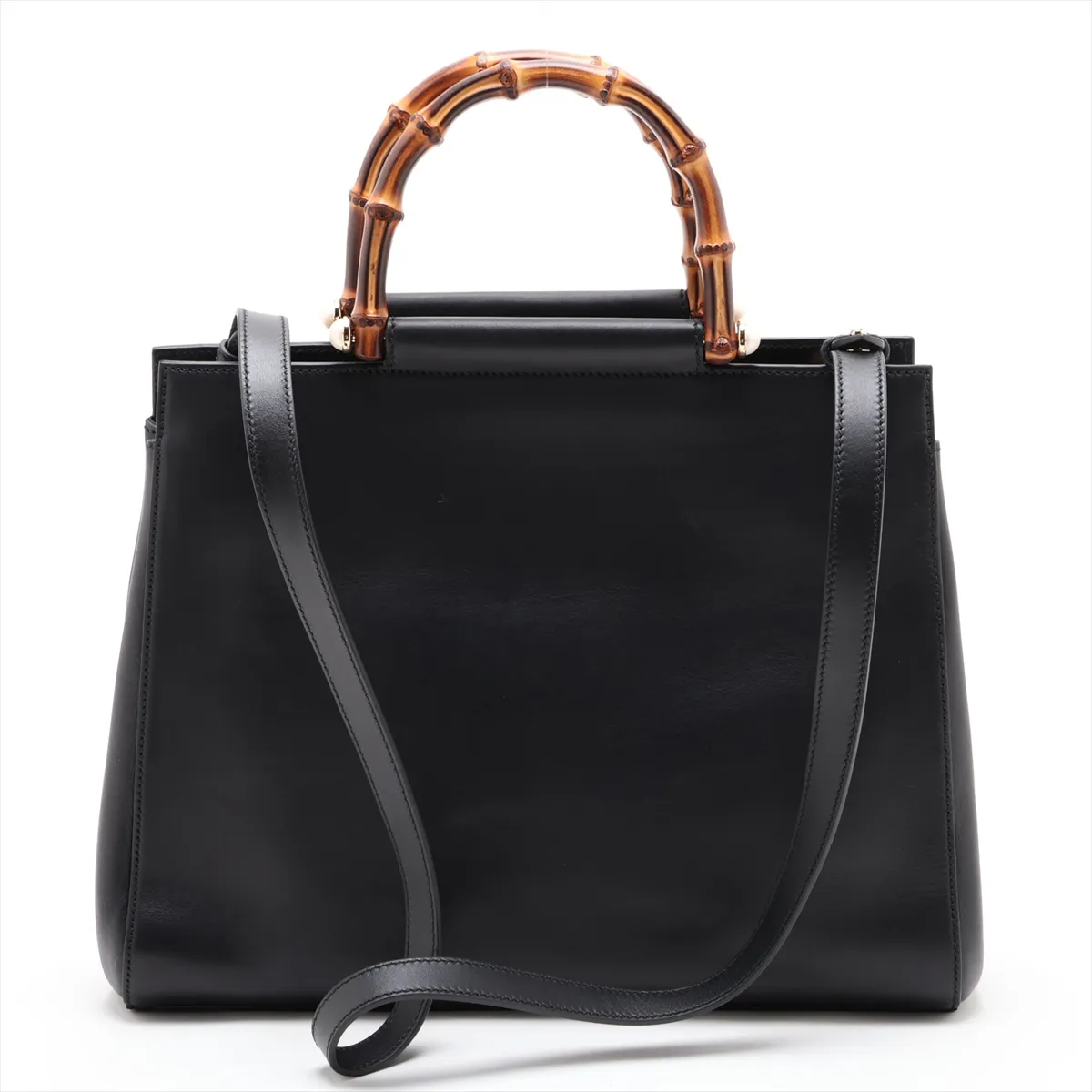 Bamboo Nymphaea 453766 Leather x Beads 2-Way Handbag, Black — view 2