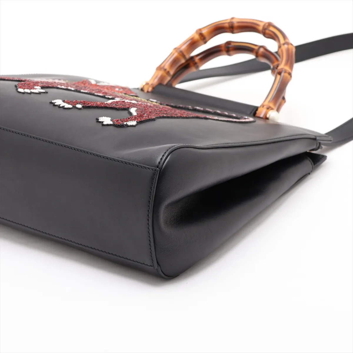 Bamboo Nymphaea 453766 Leather x Beads 2-Way Handbag, Black — view 3