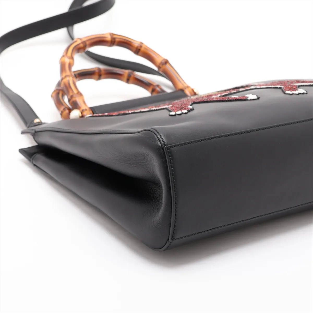 Bamboo Nymphaea 453766 Leather x Beads 2-Way Handbag, Black — view 4