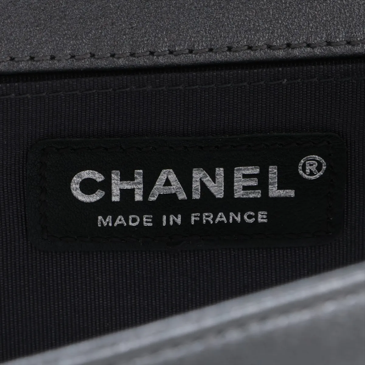 Boy Chanel 25 Leather x Patent Leather Chain Shoulder Bag, Silver x Gray, Silver Hardware, 20660294, Serial Number in the 20s, A67086 — view 9