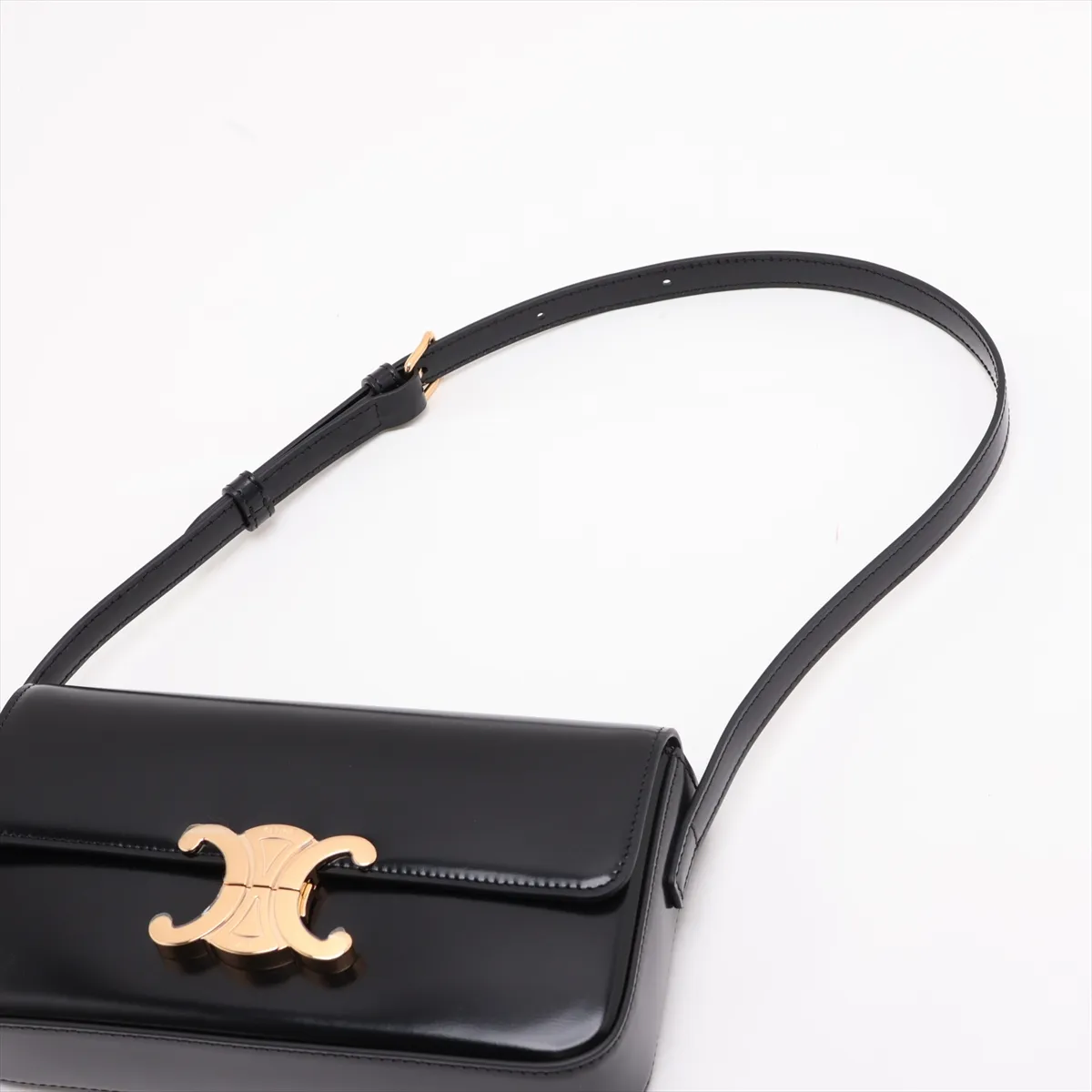 Triomphe Claude Leather Shoulder Bag, Black — view 5