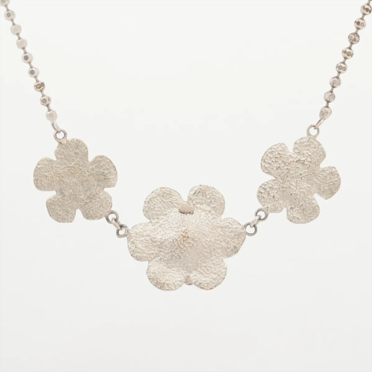 Camellia Necklace 98A, Metal, Silver, with dents, — view 2