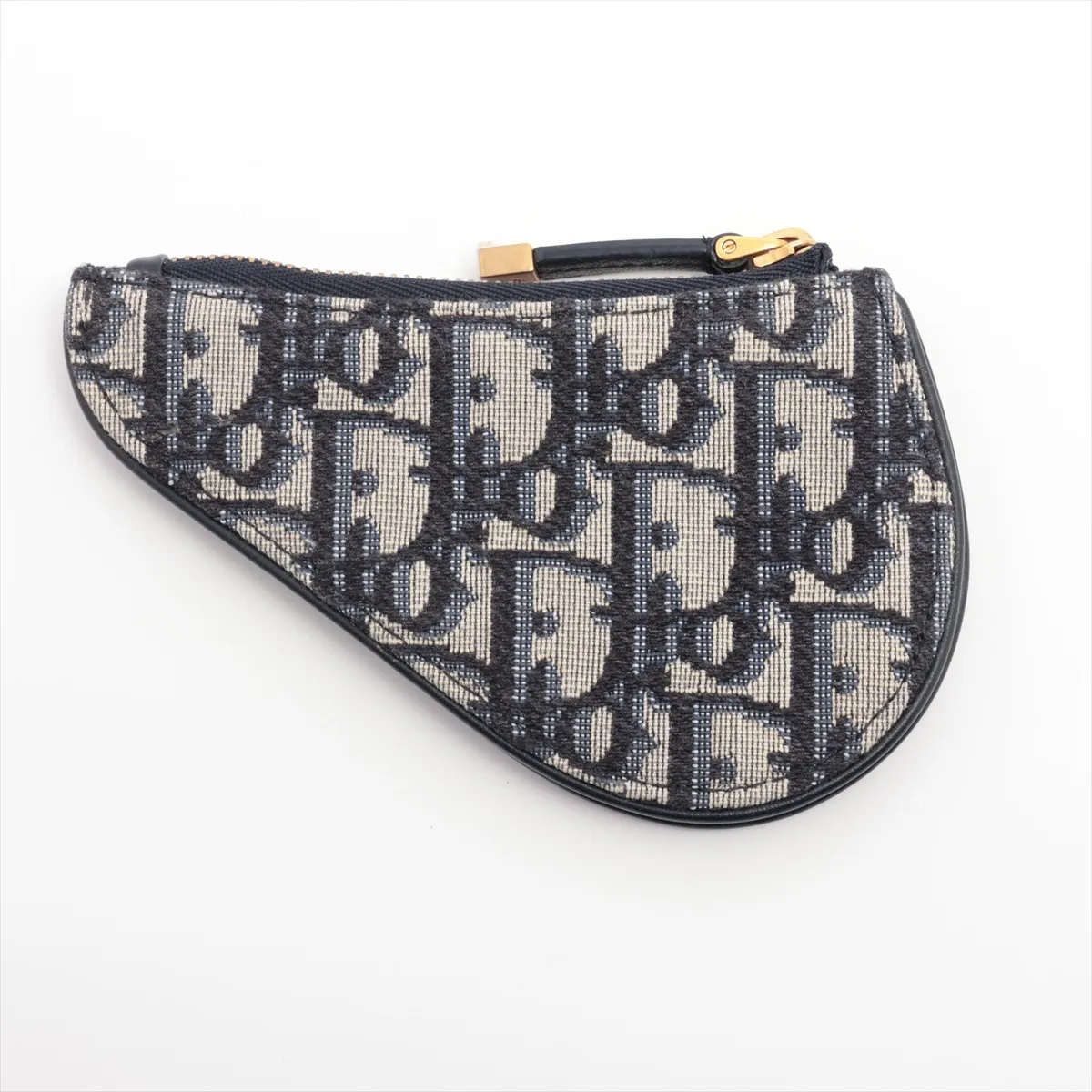 Oblique Saddle Canvas x Leather Coin Case, Beige x Navy — view 2