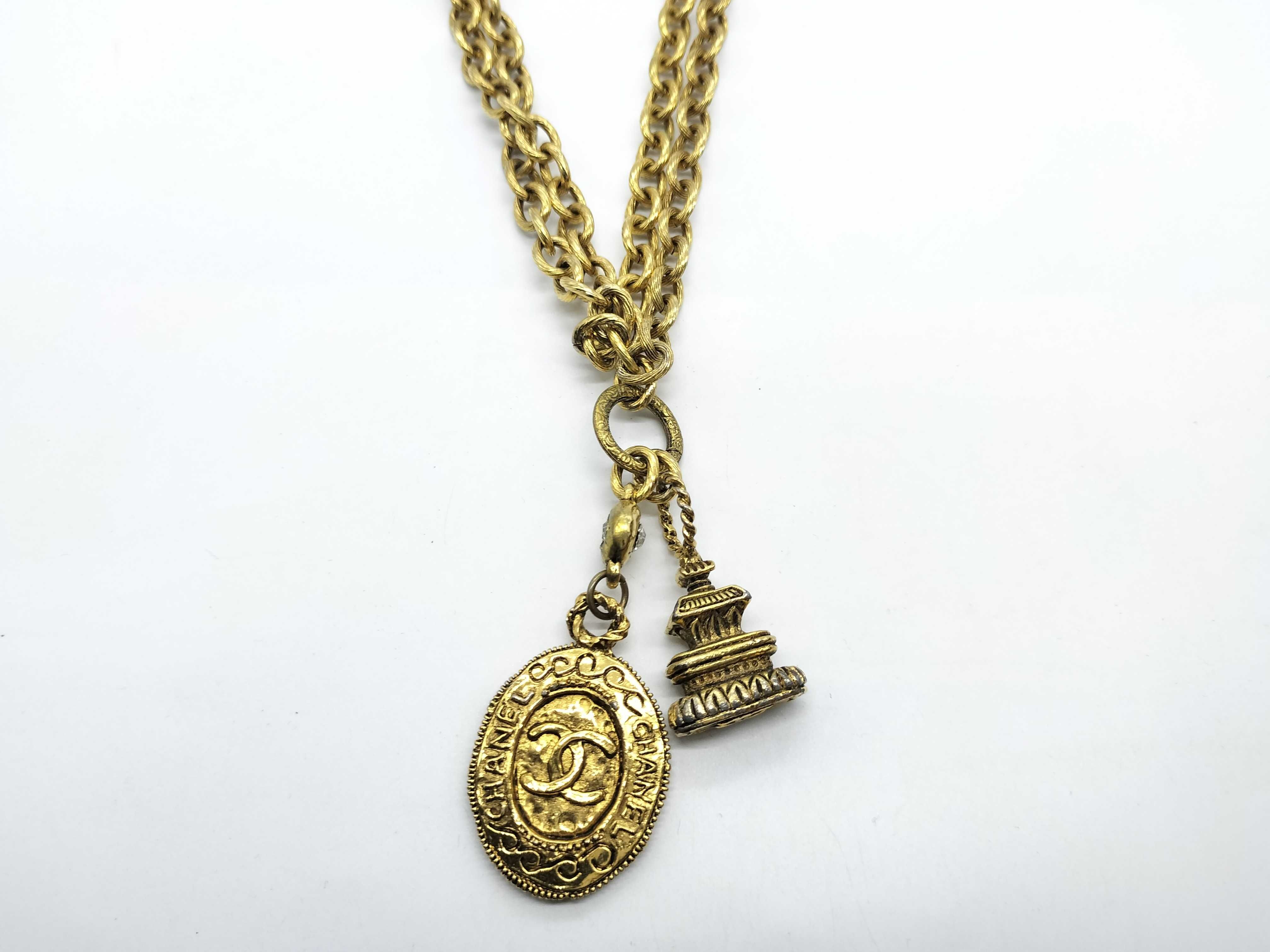 Coco Mark Charm Double Chain Vintage Necklace — view 2
