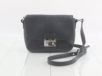 Shoulder bag, navy leather