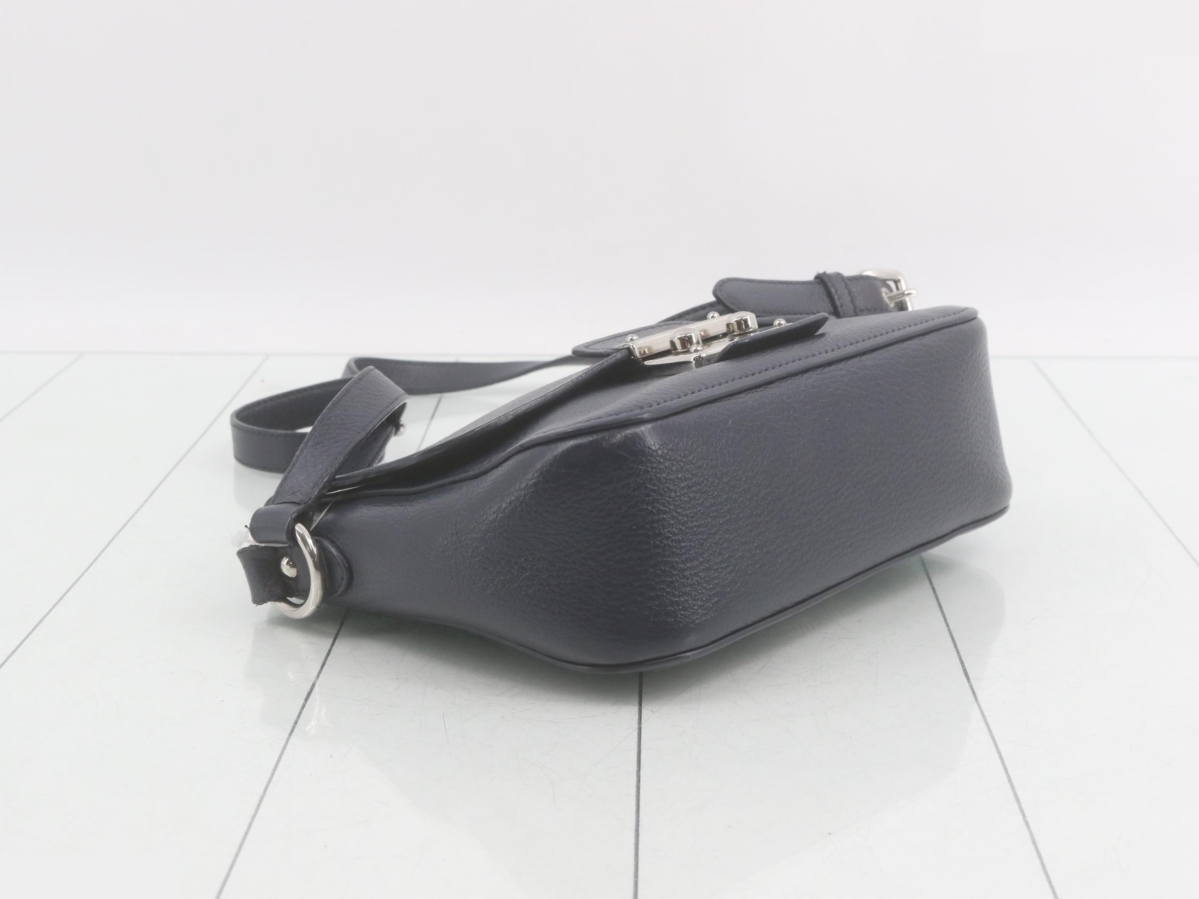 Shoulder bag, navy leather — view 5