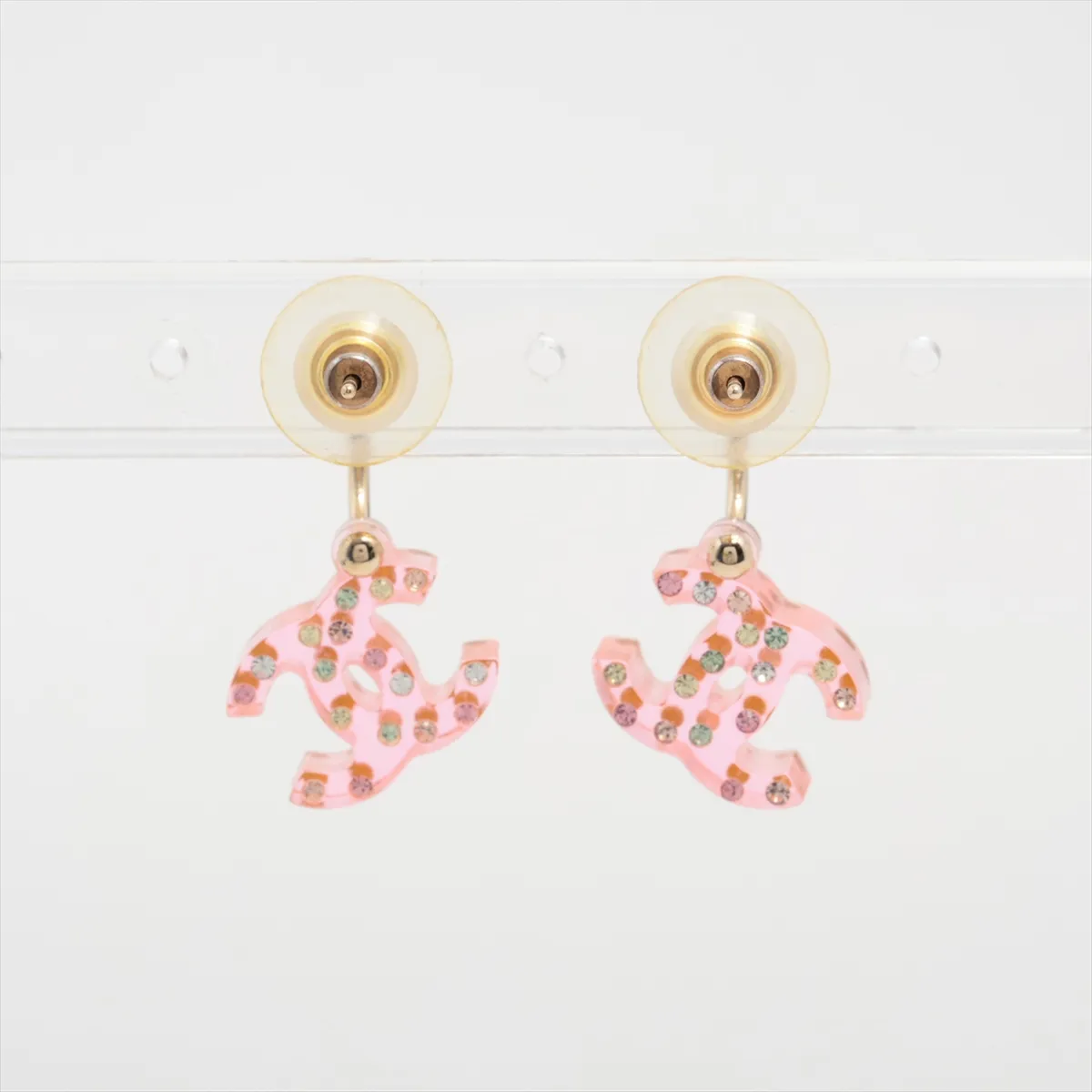 Cocomark 04A Earrings (for both ears) Resin x GP x Rhinestone Pink — view 2