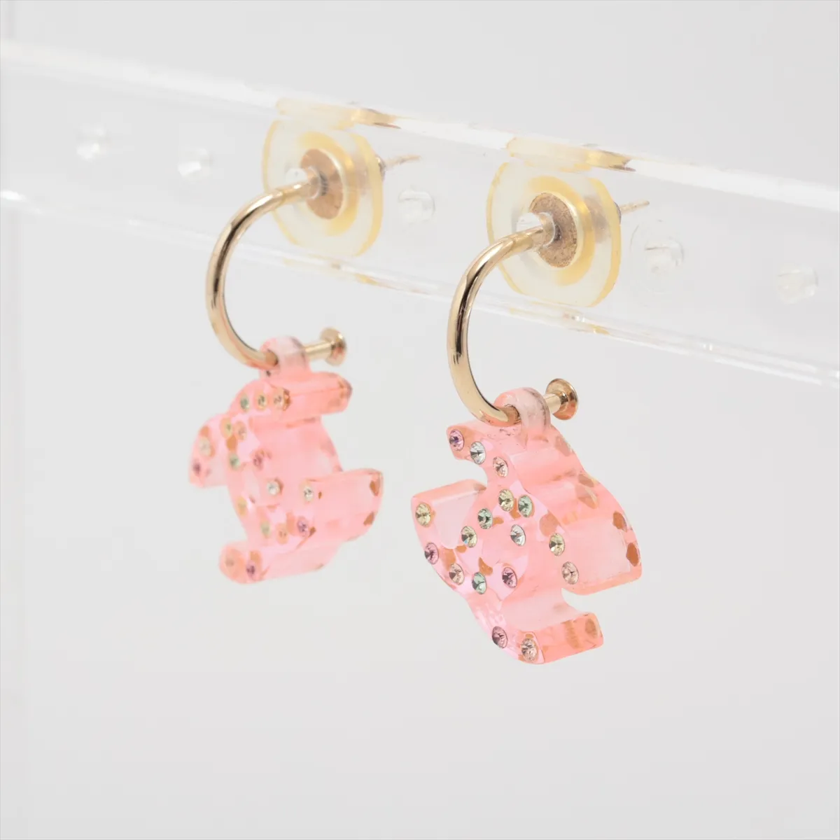 Cocomark 04A Earrings (for both ears) Resin x GP x Rhinestone Pink — view 3