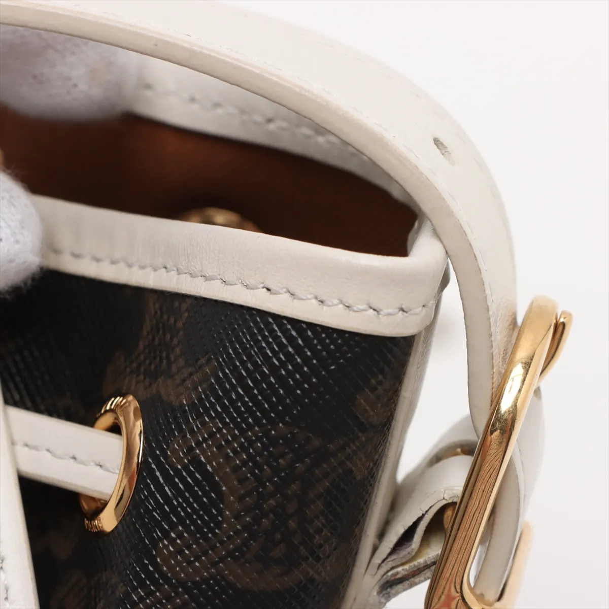 Triomphe PVC x Leather Shoulder Bag Brown x White — view 9