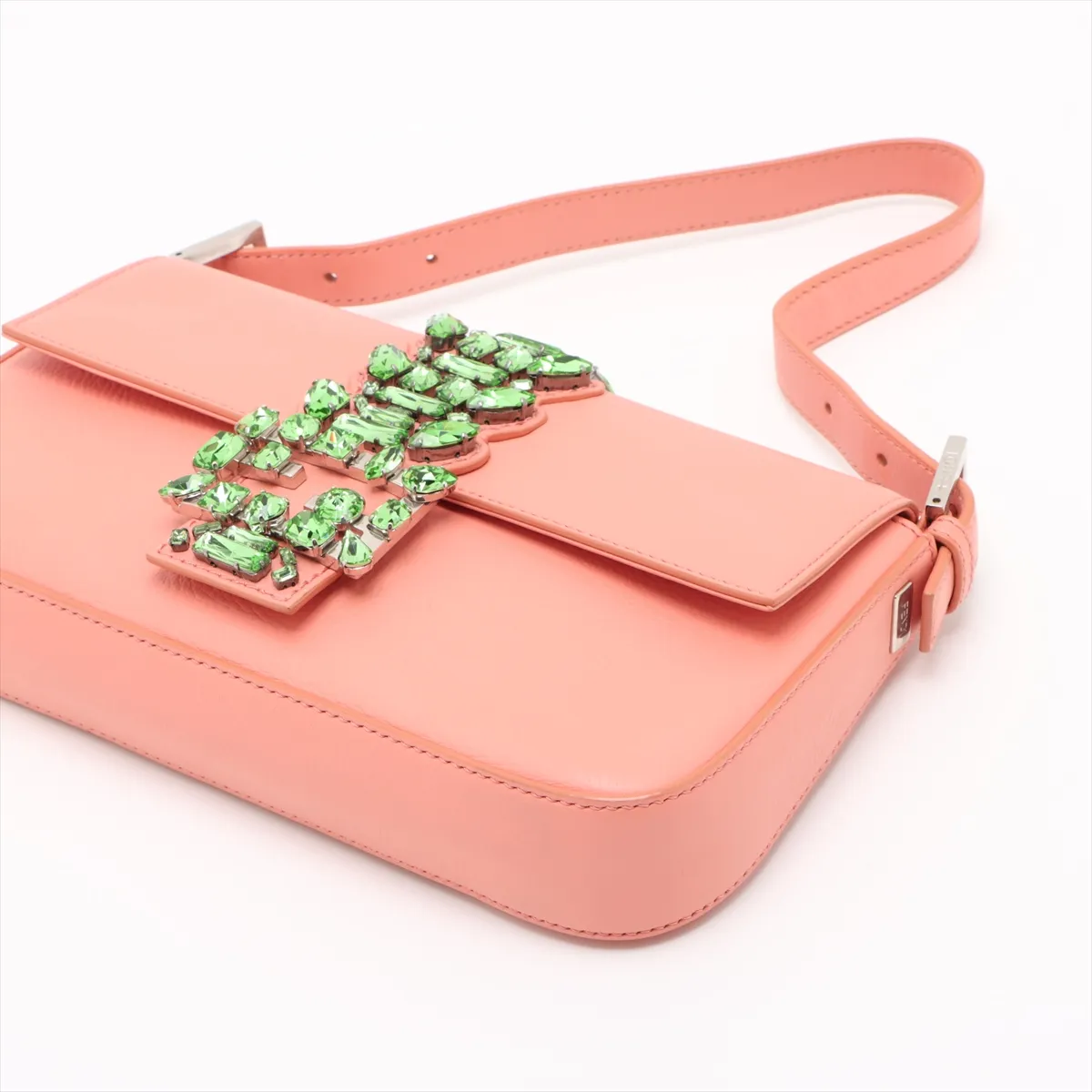 Mamma Bucket Leather x Colored Stone Shoulder Bag Orange 8BR600 with Mirror — view 3