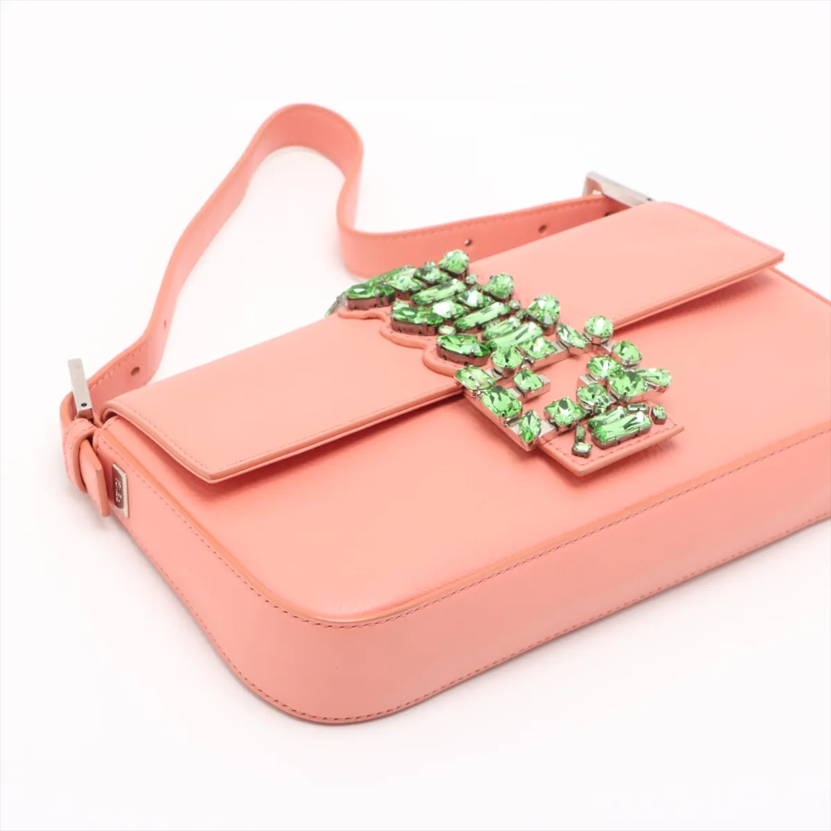 Mamma Bucket Leather x Colored Stone Shoulder Bag Orange 8BR600 with Mirror — view 4