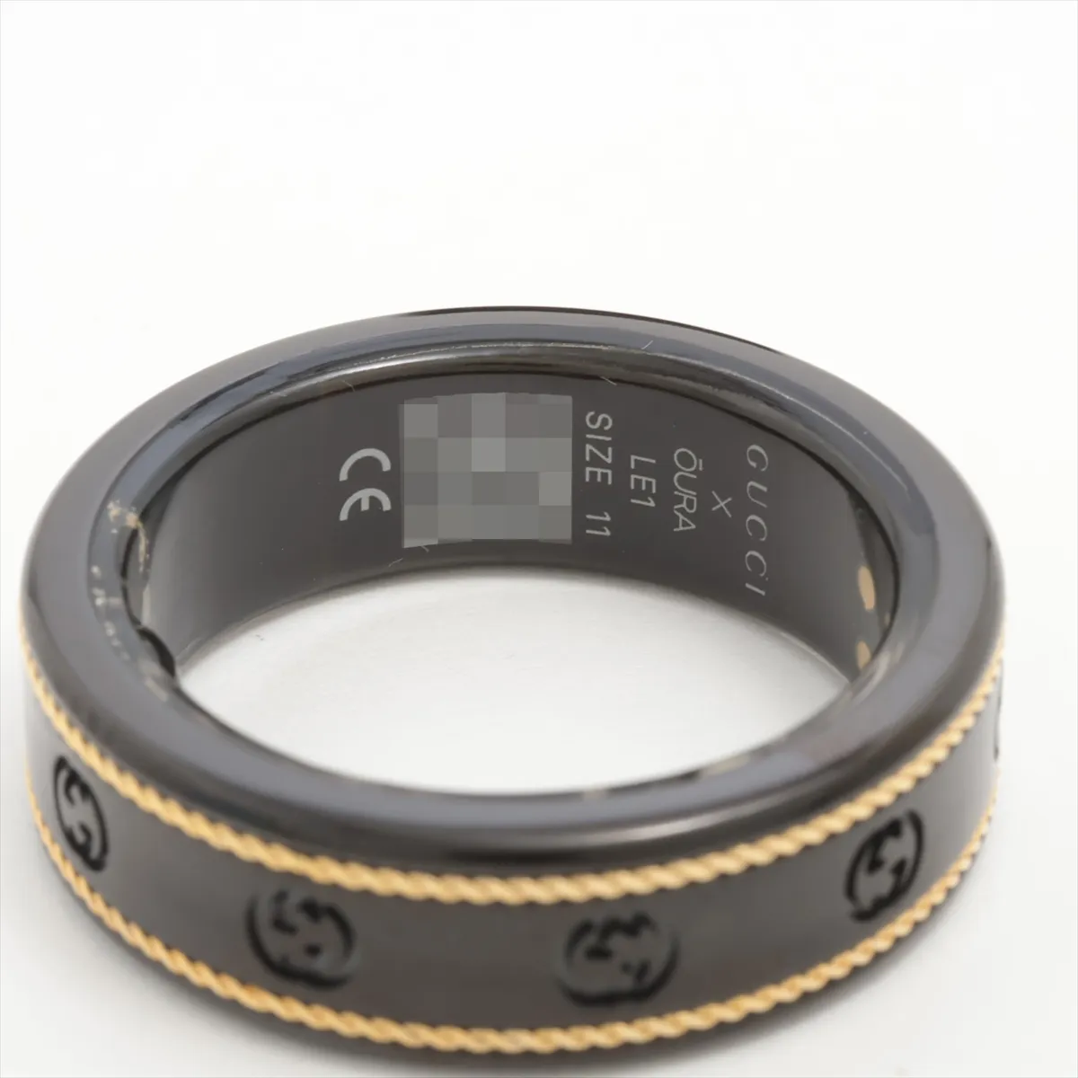 x Aura Interlocking G Ring, Size 11, Titanium, Black x Gold. Shows — view 3