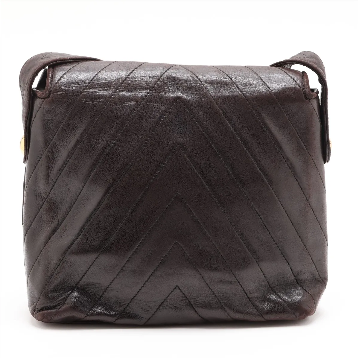 V-stitch lambskin shoulder bag, chevron pattern, black with gold hardware, 3179393, serial number 3. — view 2