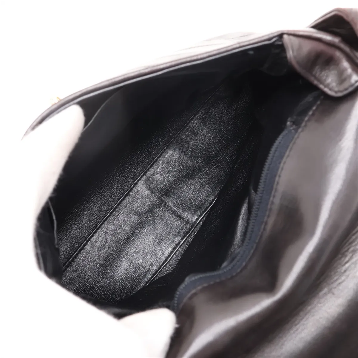 V-stitch lambskin shoulder bag, chevron pattern, black with gold hardware, 3179393, serial number 3. — view 6