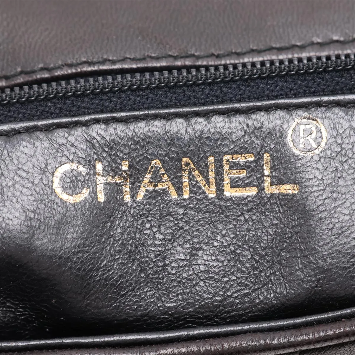 V-stitch lambskin shoulder bag, chevron pattern, black with gold hardware, 3179393, serial number 3. — view 9
