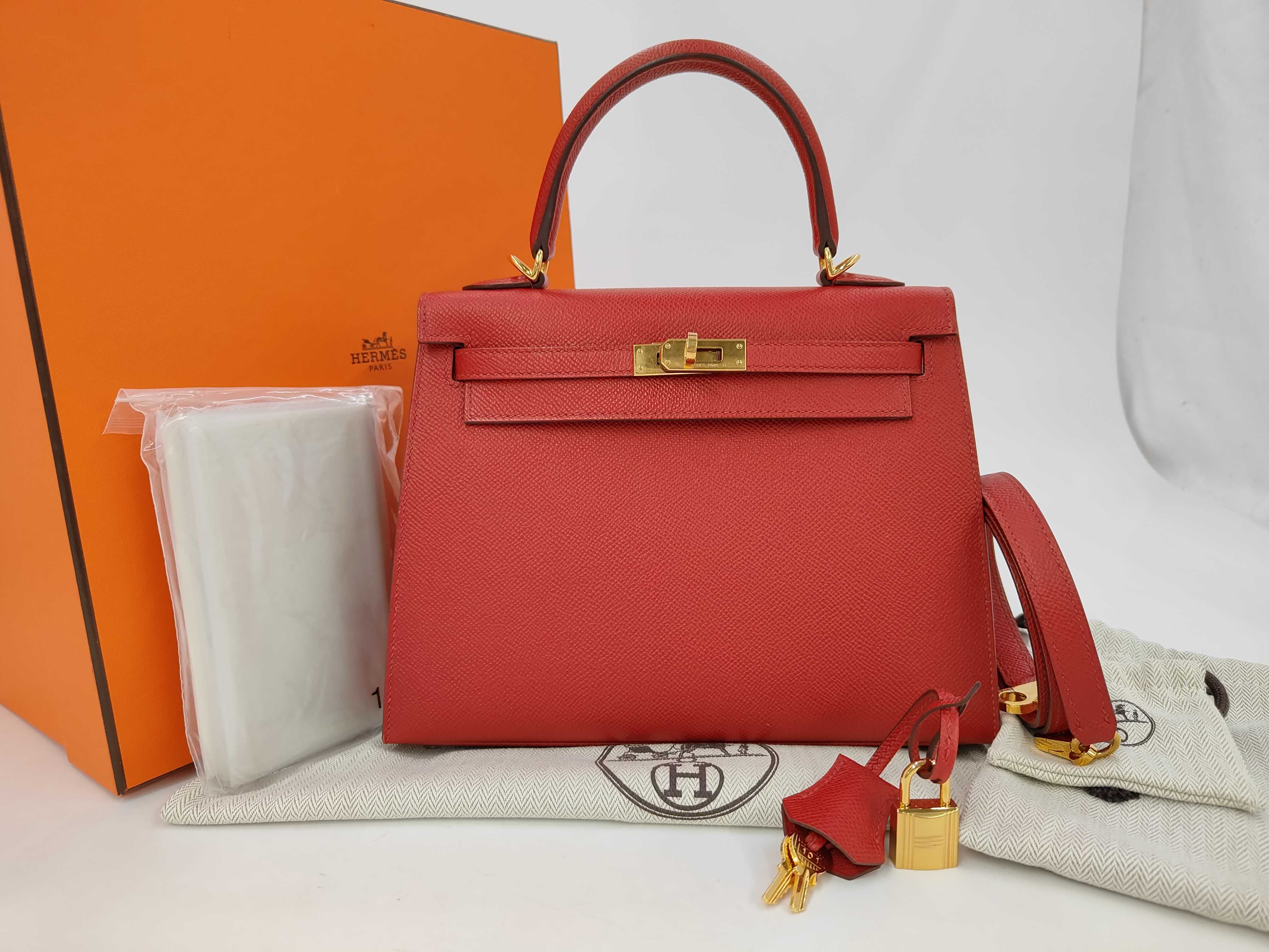 Kelly 25, Veau Epsom leather, Rouge Casaque, gold hardware, U stamp, handbag