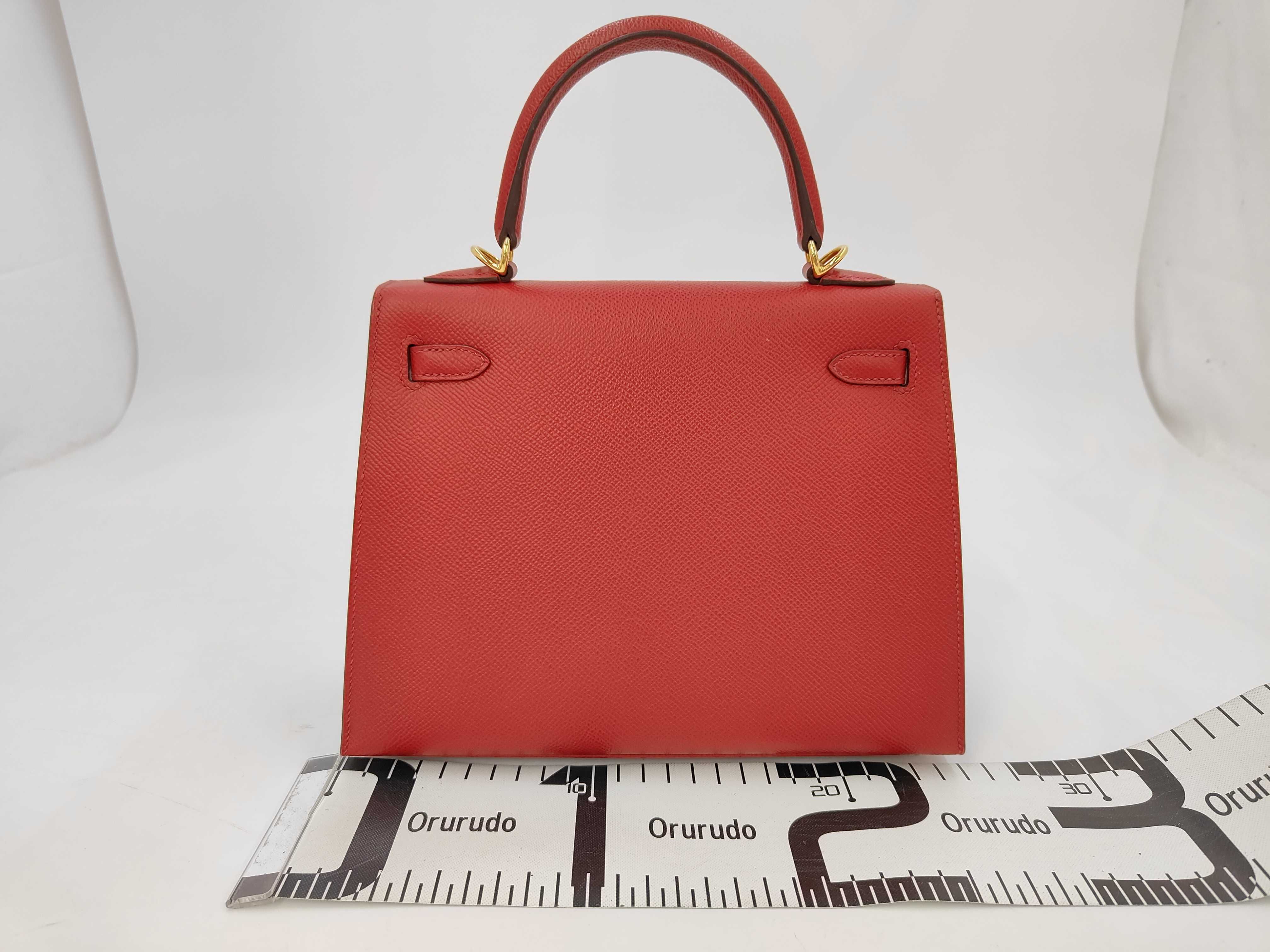 Kelly 25, Veau Epsom leather, Rouge Casaque, gold hardware, U stamp, handbag — view 2