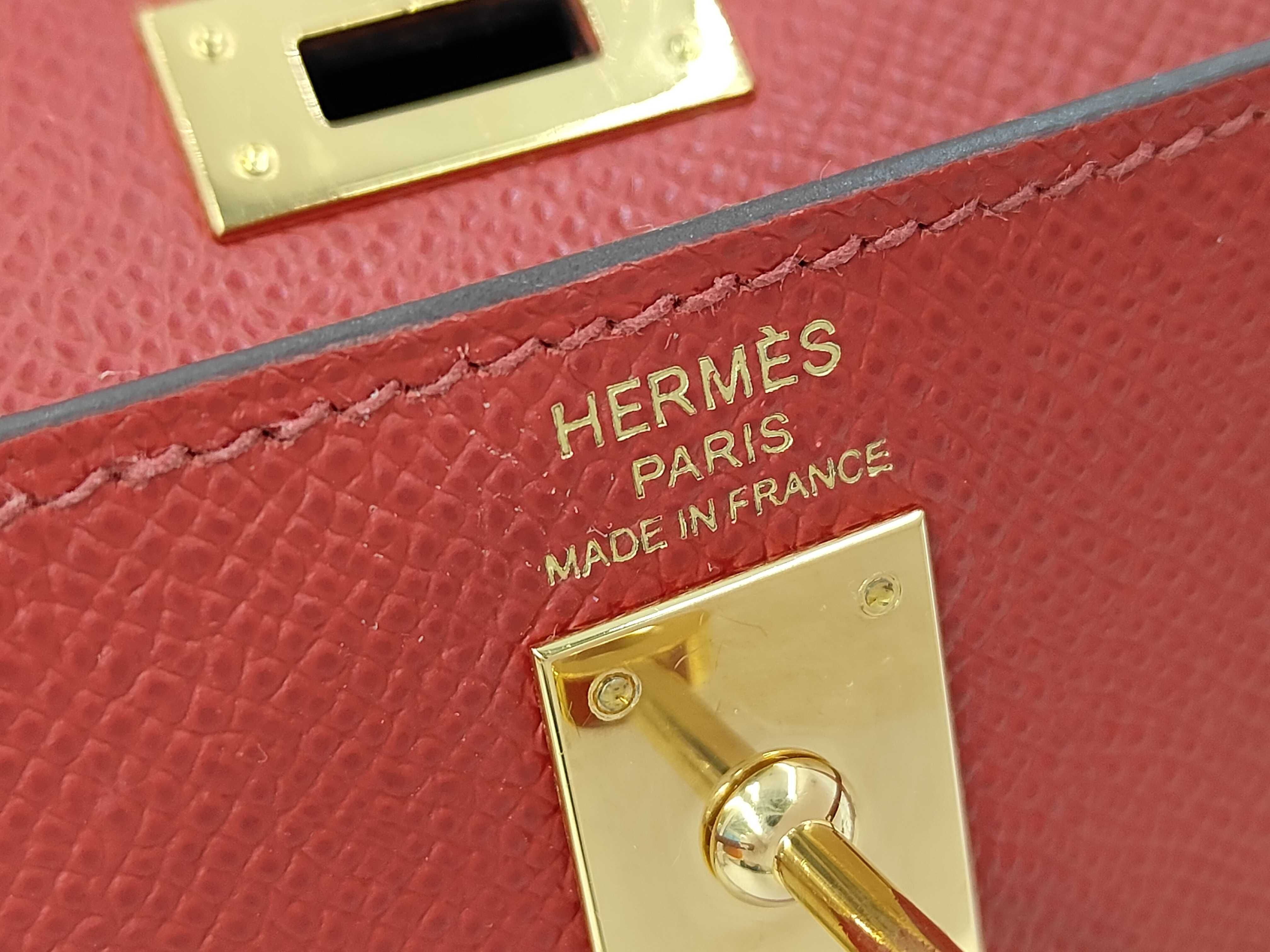 Kelly 25, Veau Epsom leather, Rouge Casaque, gold hardware, U stamp, handbag — view 9