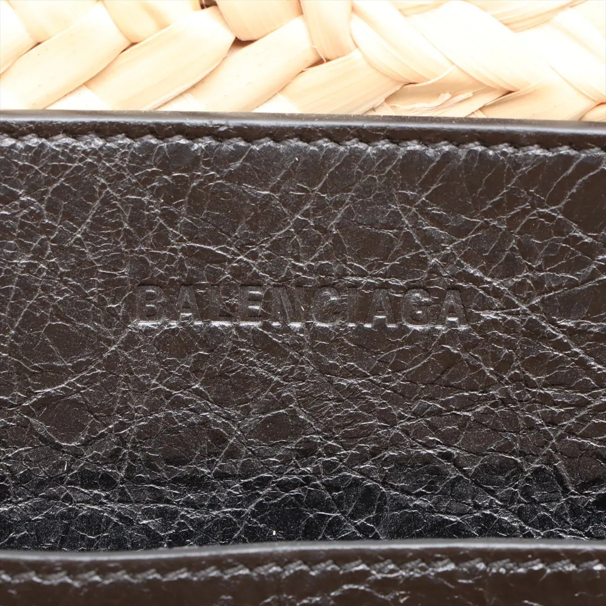 Lucagol Raffia x Leather Basket Bag, Beige x Black, 771067, with Mirror — view 9