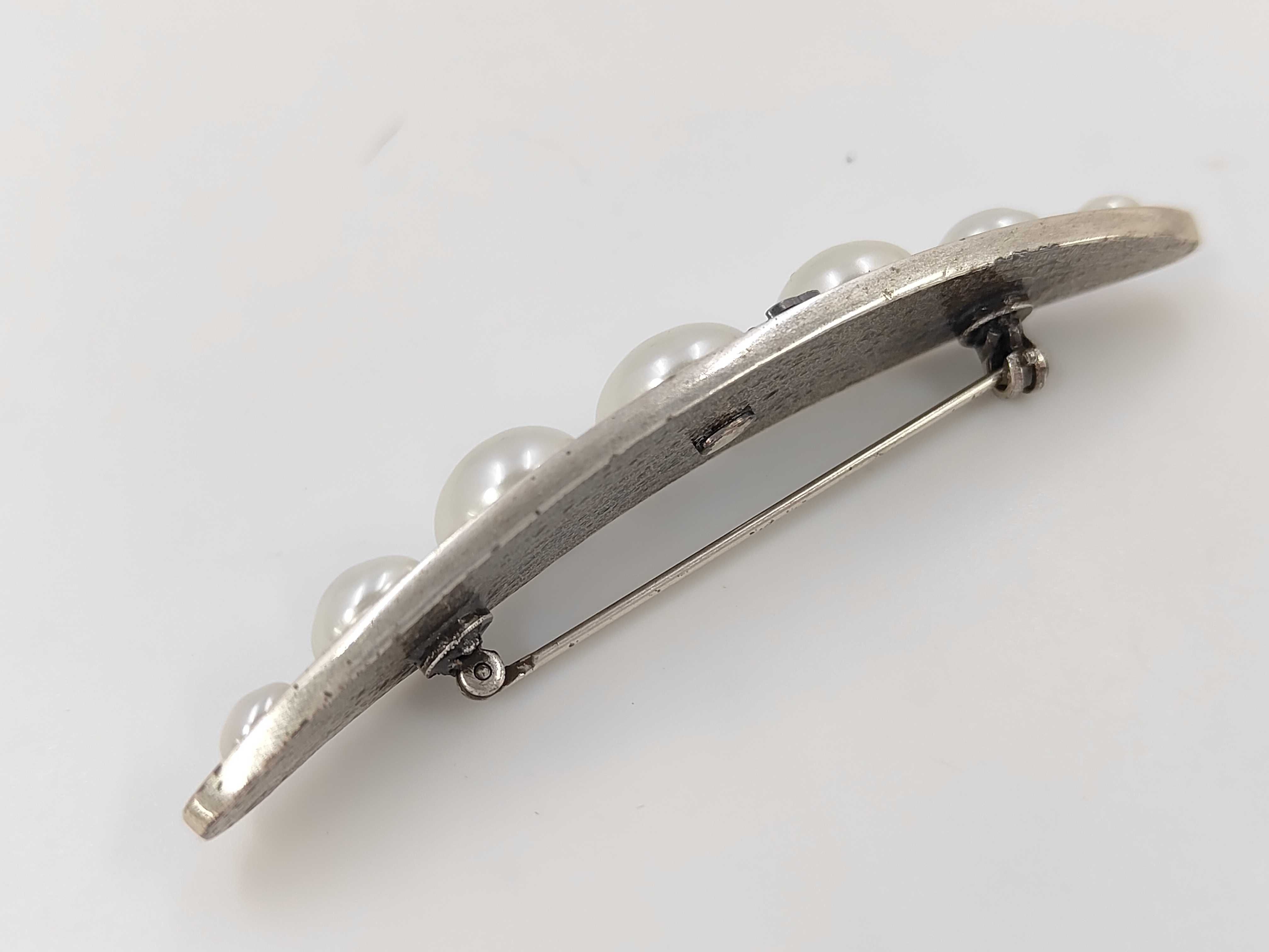 Silver Metal Faux Pearl Coco Mark Brooch 99P Brooch — view 2