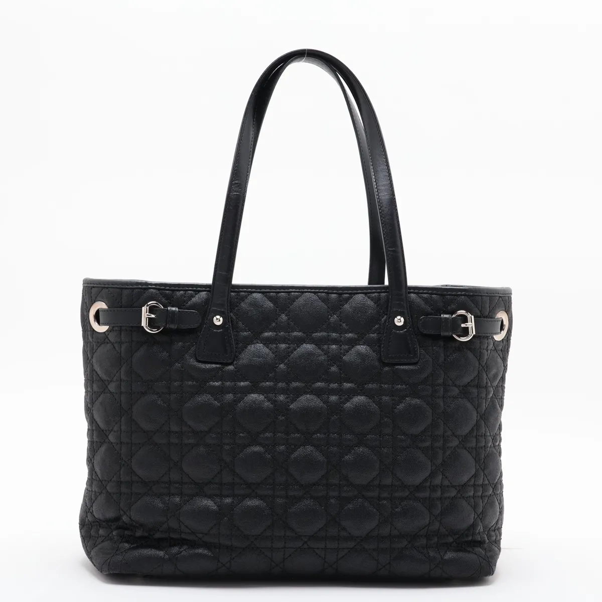 Cannage Panarea Coated Canvas x Leather Tote Bag, Black — view 2