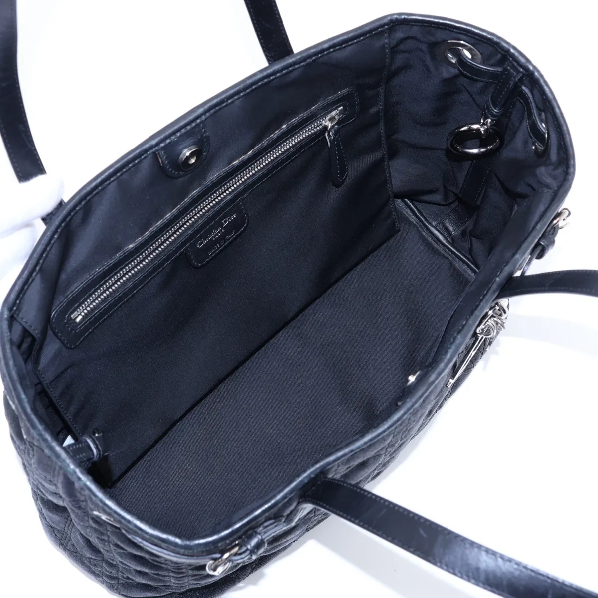 Cannage Panarea Coated Canvas x Leather Tote Bag, Black — view 7