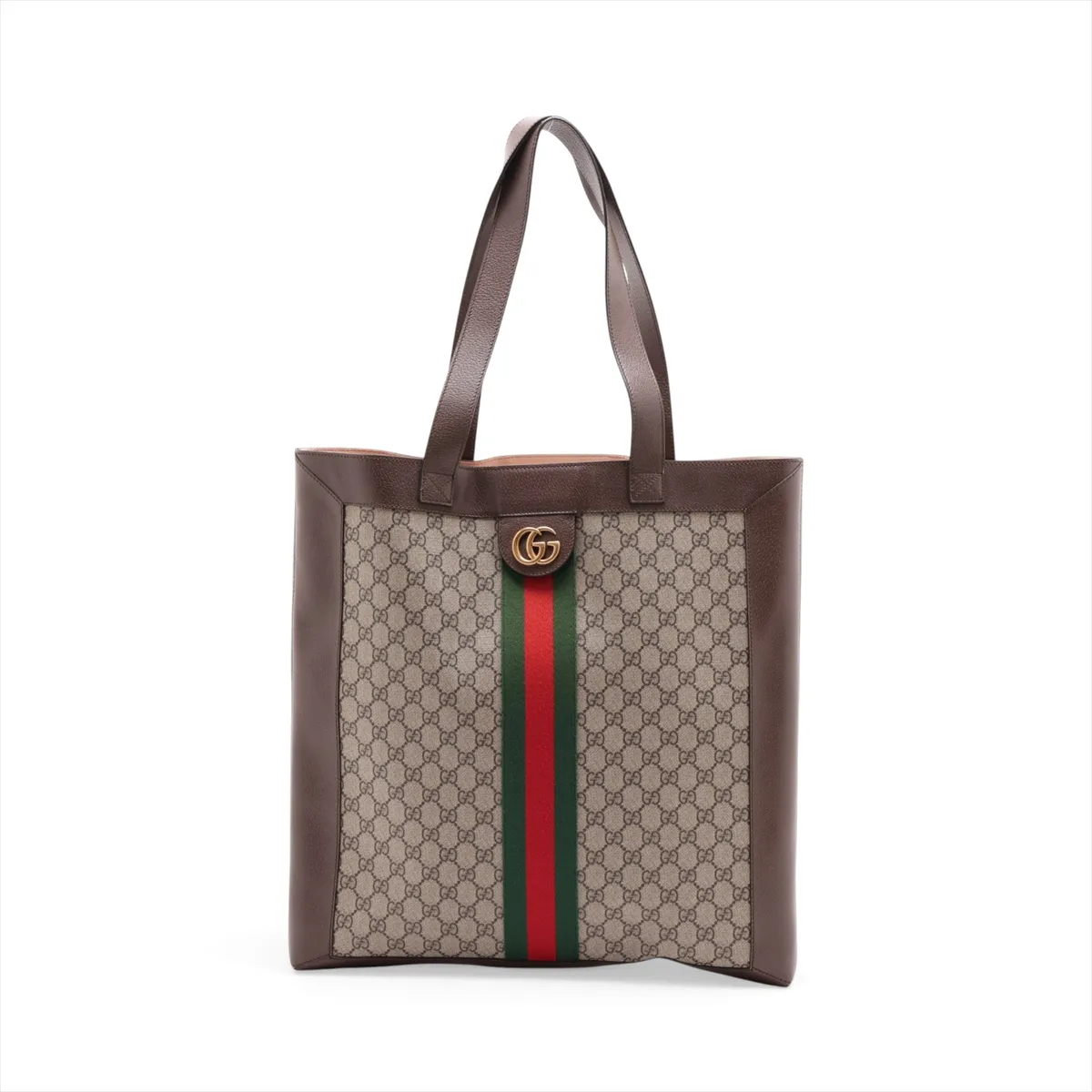 GG Supreme Ophidia PVC x Leather Tote Bag, Beige x Brown, 519335