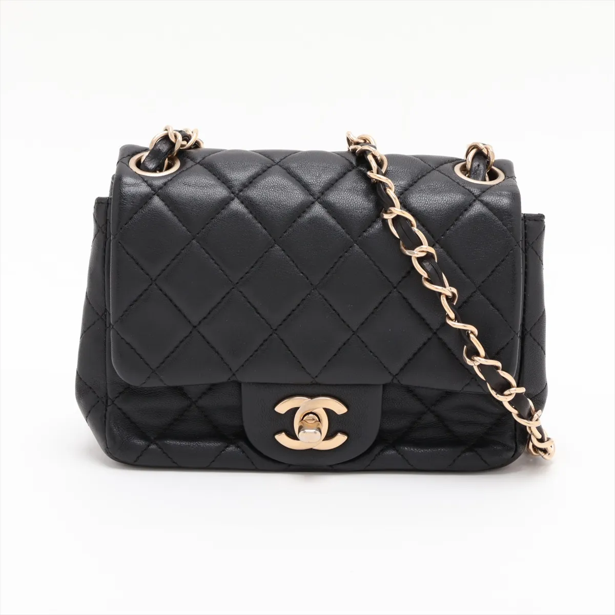 Mini Matelassé Lambskin Single Flap Single Chain Bag, Black with Gold Hardware, 20463808 (Serial Number in the 20s)