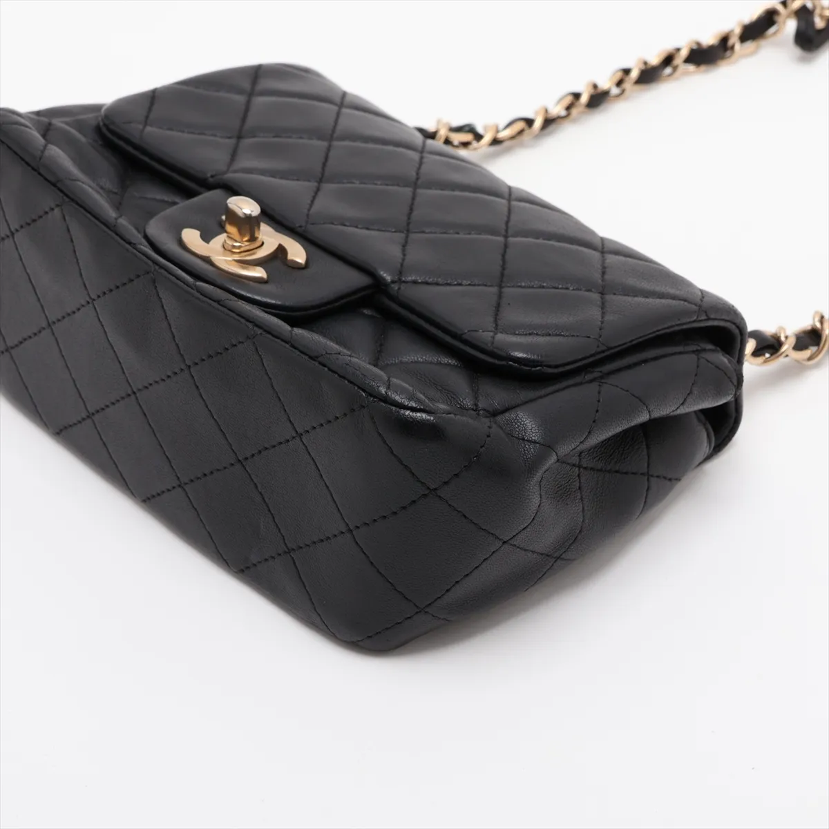 Mini Matelassé Lambskin Single Flap Single Chain Bag, Black with Gold Hardware, 20463808 (Serial Number in the 20s) — view 3