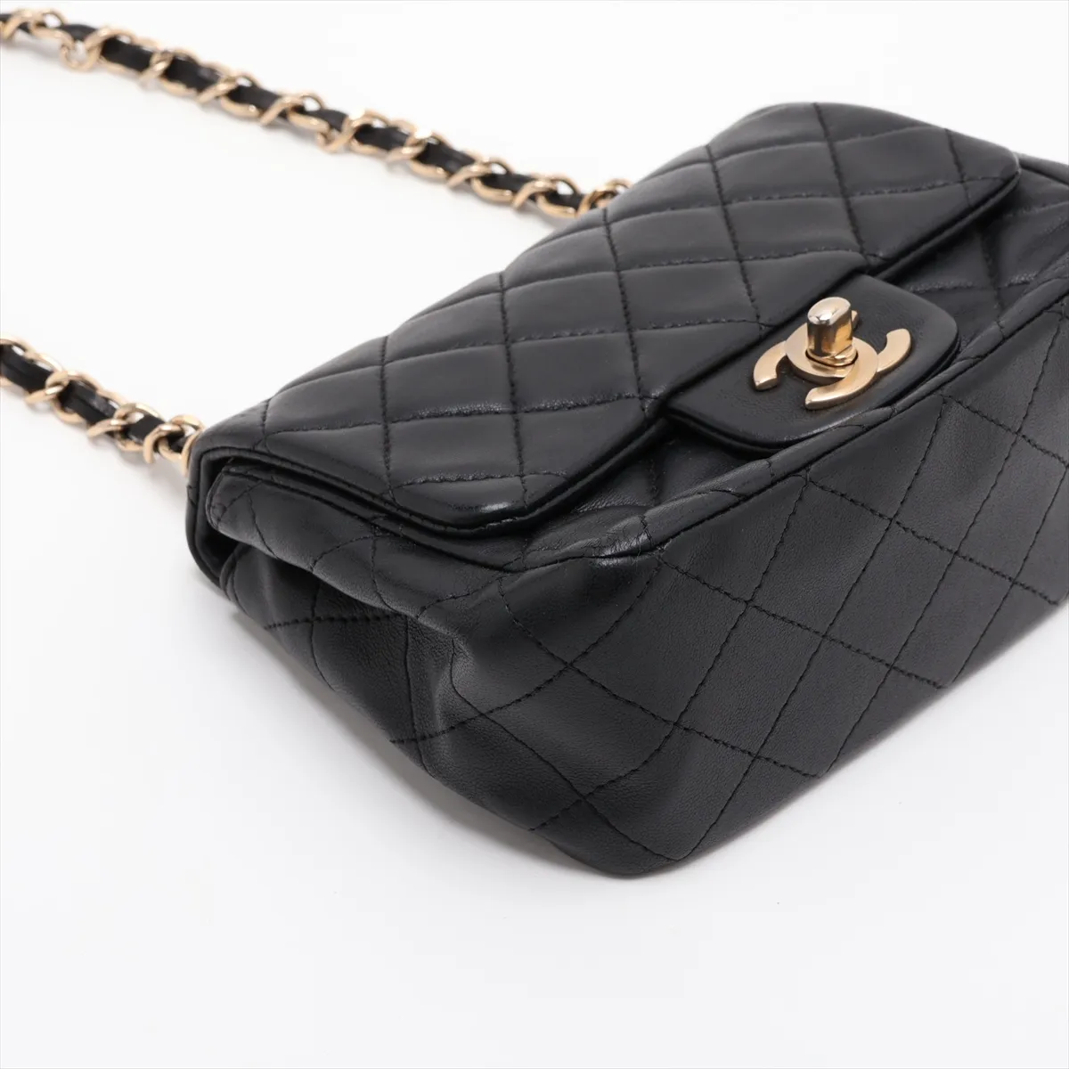 Mini Matelassé Lambskin Single Flap Single Chain Bag, Black with Gold Hardware, 20463808 (Serial Number in the 20s) — view 4