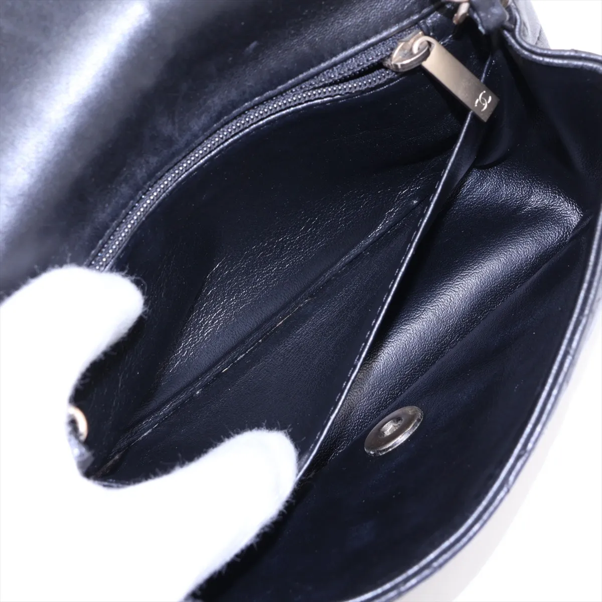 Mini Matelassé Lambskin Single Flap Single Chain Bag, Black with Gold Hardware, 20463808 (Serial Number in the 20s) — view 7