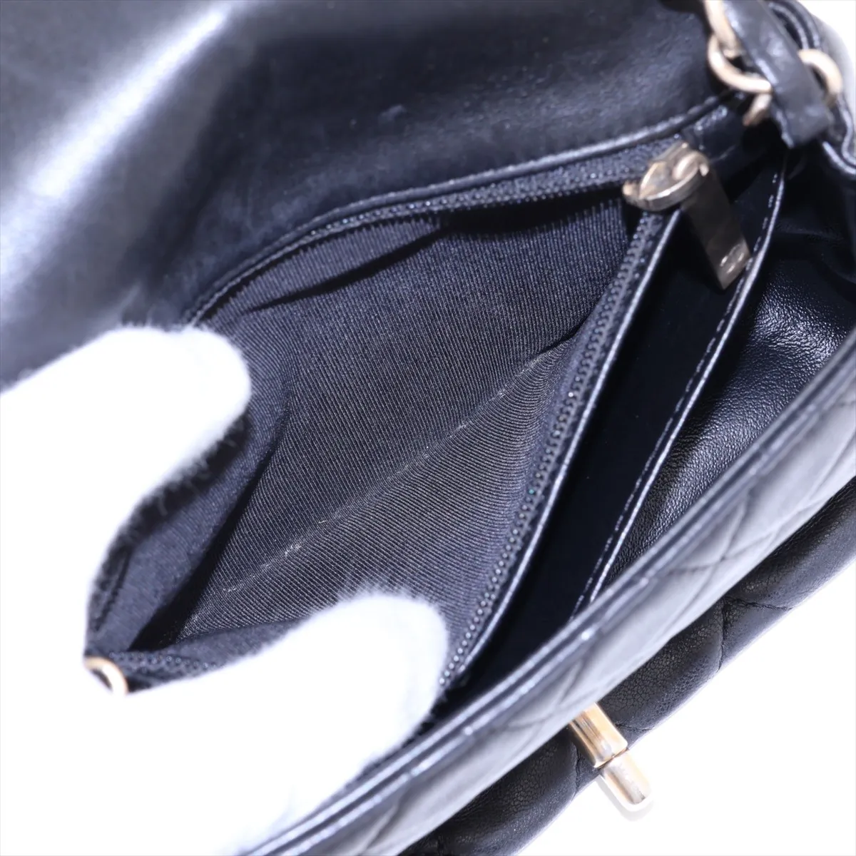 Mini Matelassé Lambskin Single Flap Single Chain Bag, Black with Gold Hardware, 20463808 (Serial Number in the 20s) — view 8
