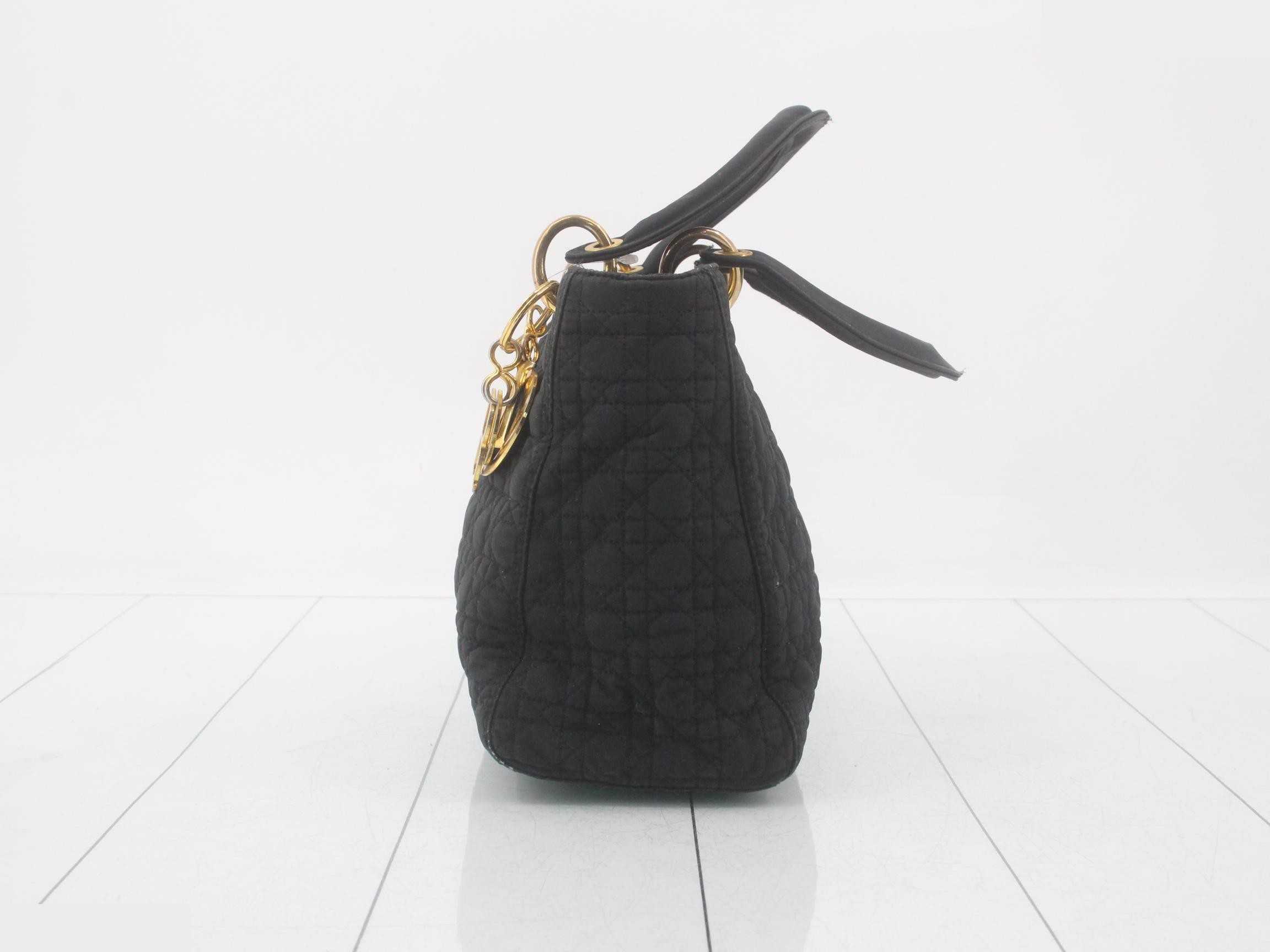 Lady Dior Cannage handbag, quilted nylon, black — view 3