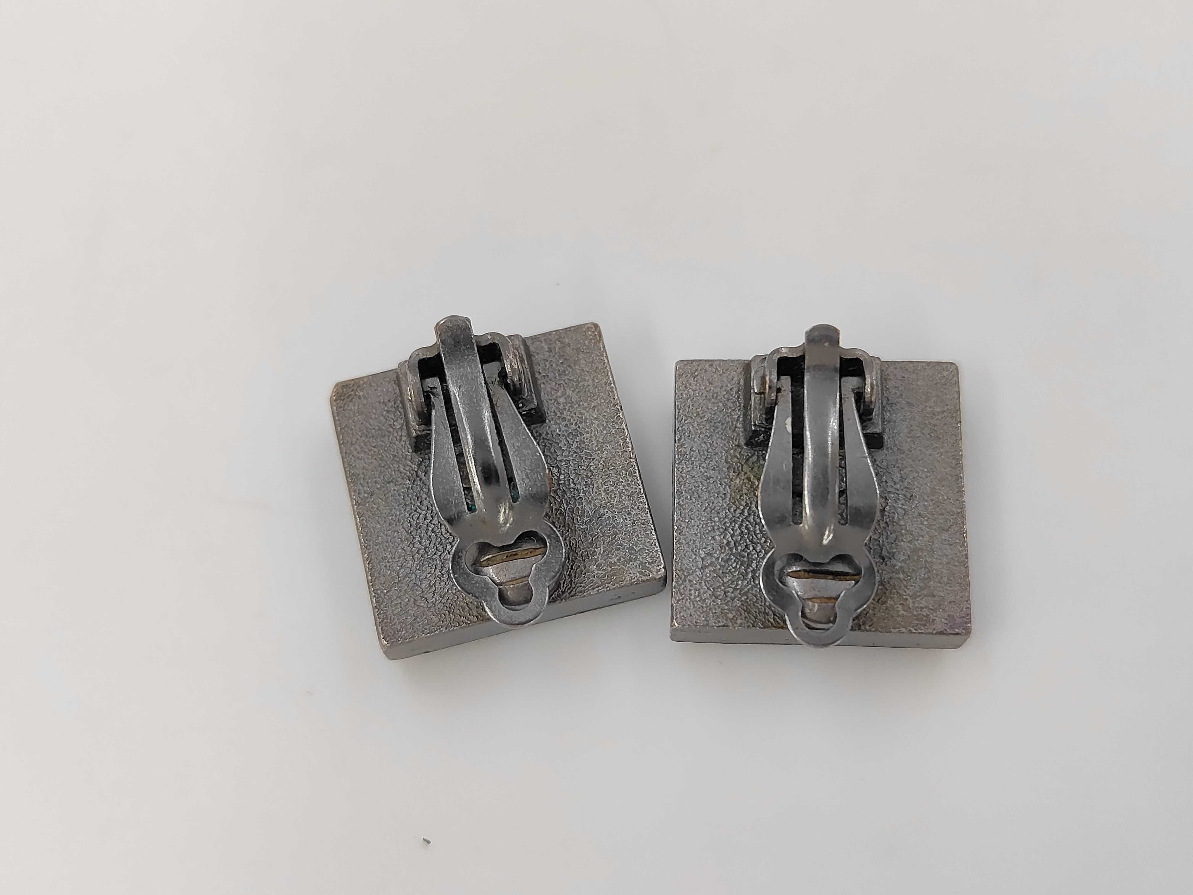 Silver Metal Square Coco Mark Rhinestone Earrings — view 2