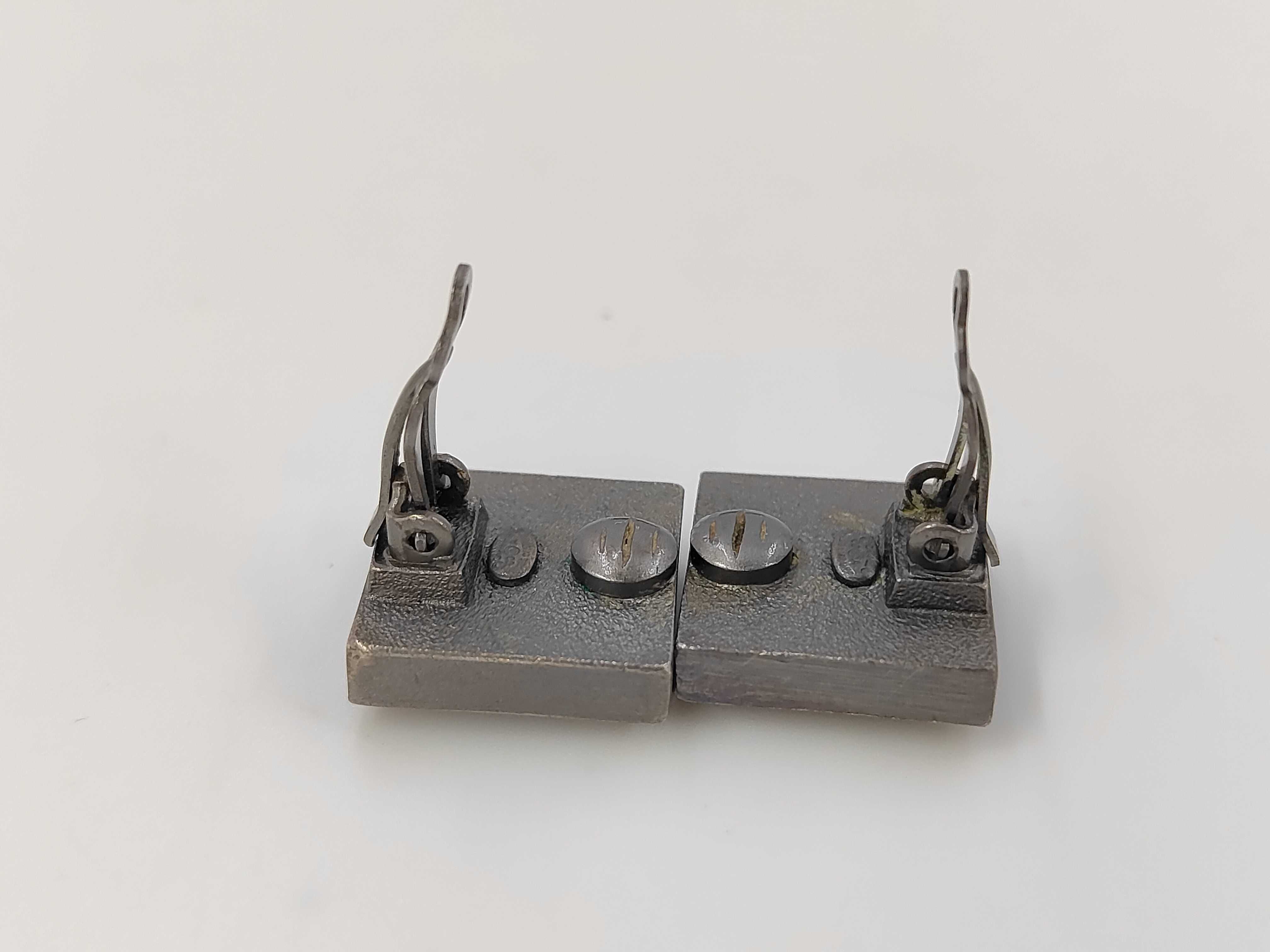 Silver Metal Square Coco Mark Rhinestone Earrings — view 4