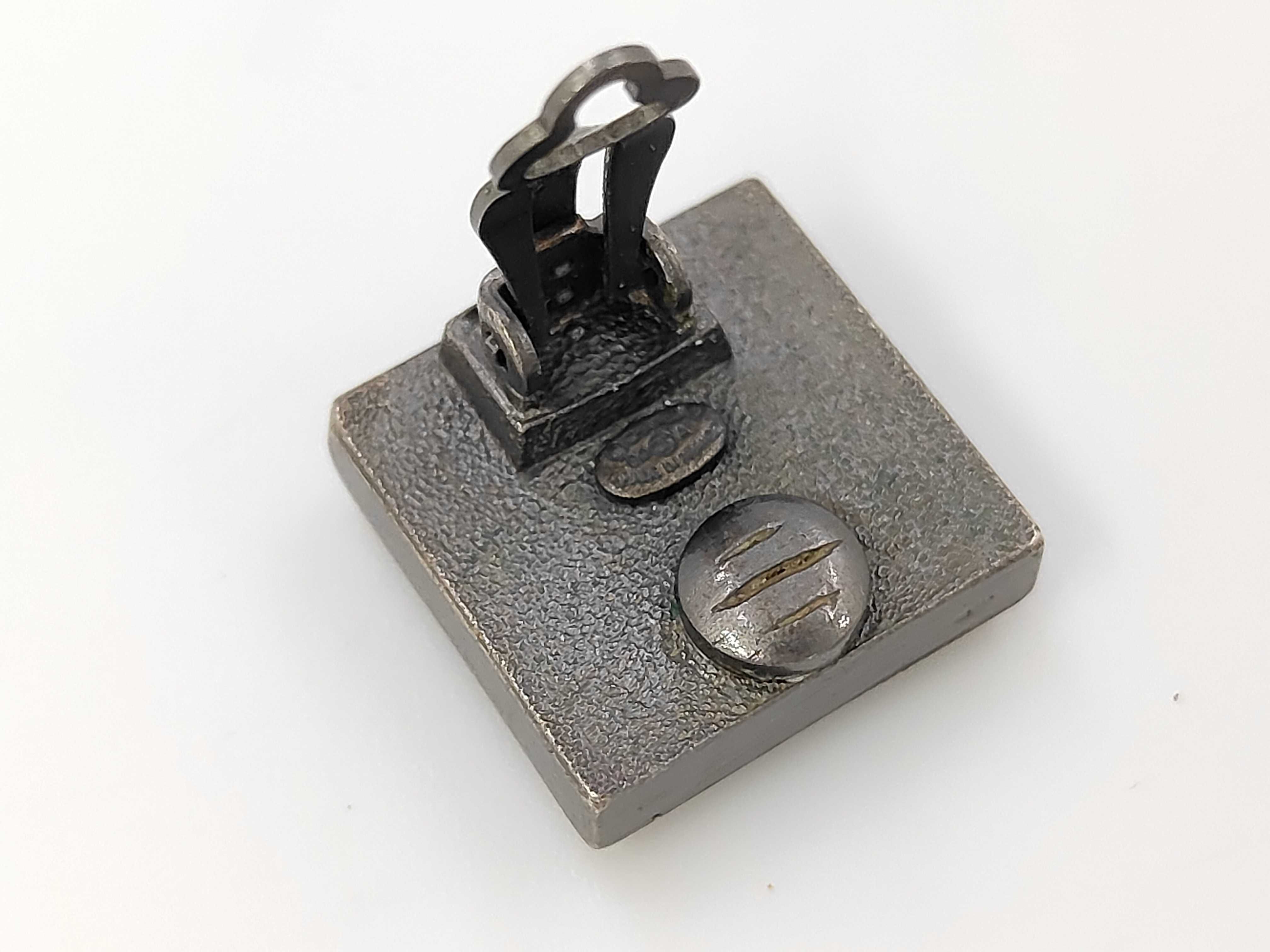 Silver Metal Square Coco Mark Rhinestone Earrings — view 5