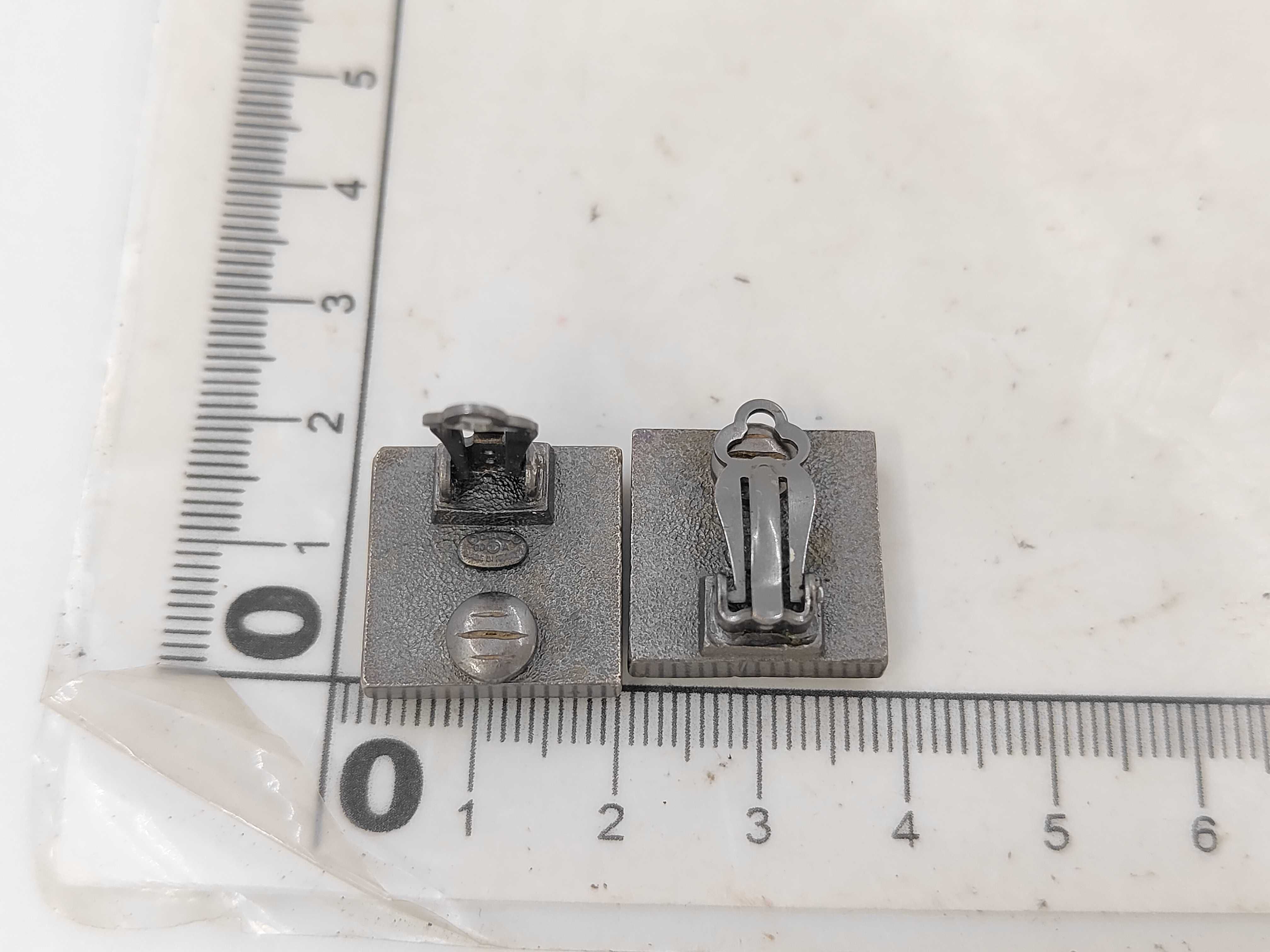 Silver Metal Square Coco Mark Rhinestone Earrings — view 6