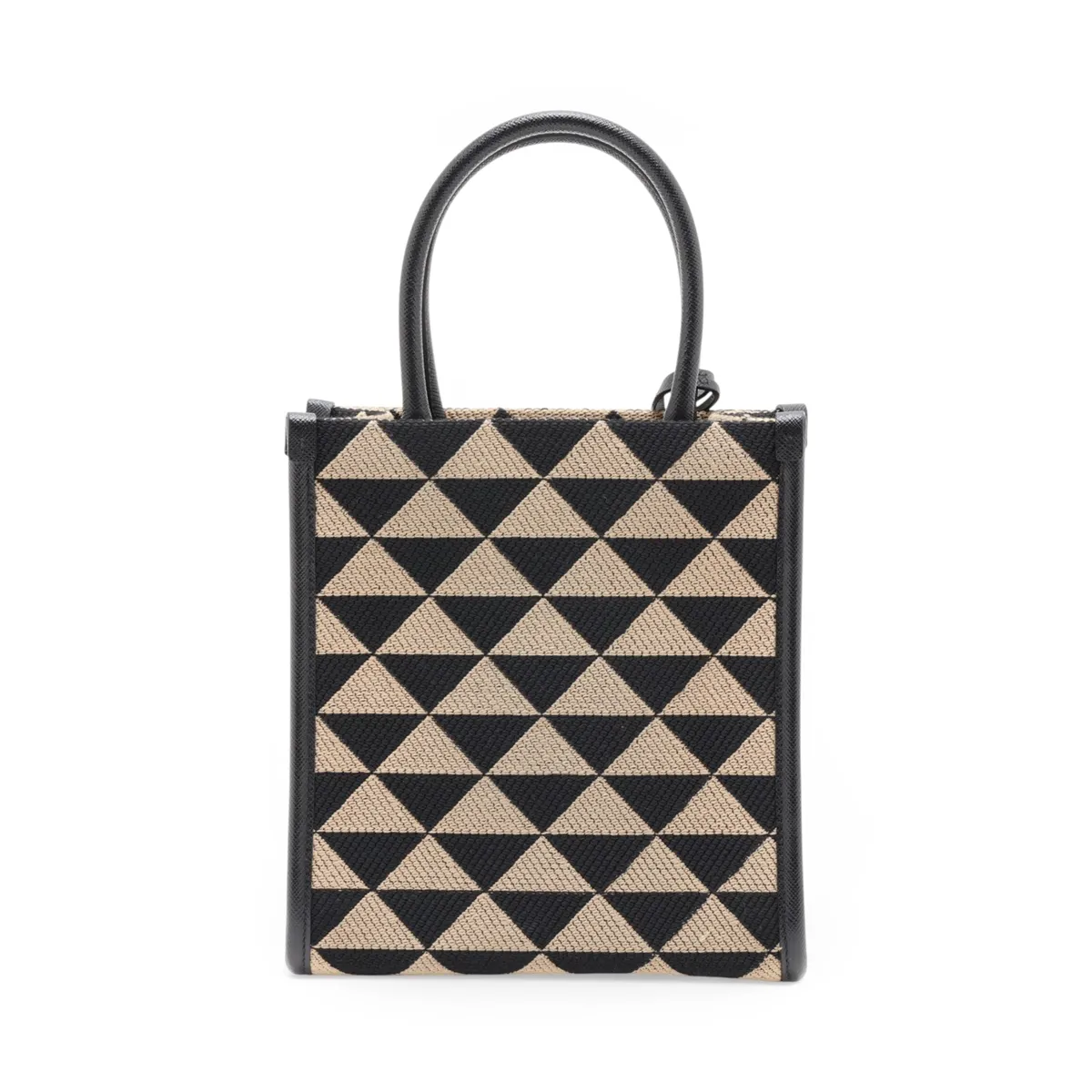 Embroidered Canvas x Leather 2-Way Handbag, Beige x Black, 1BA355 — view 2