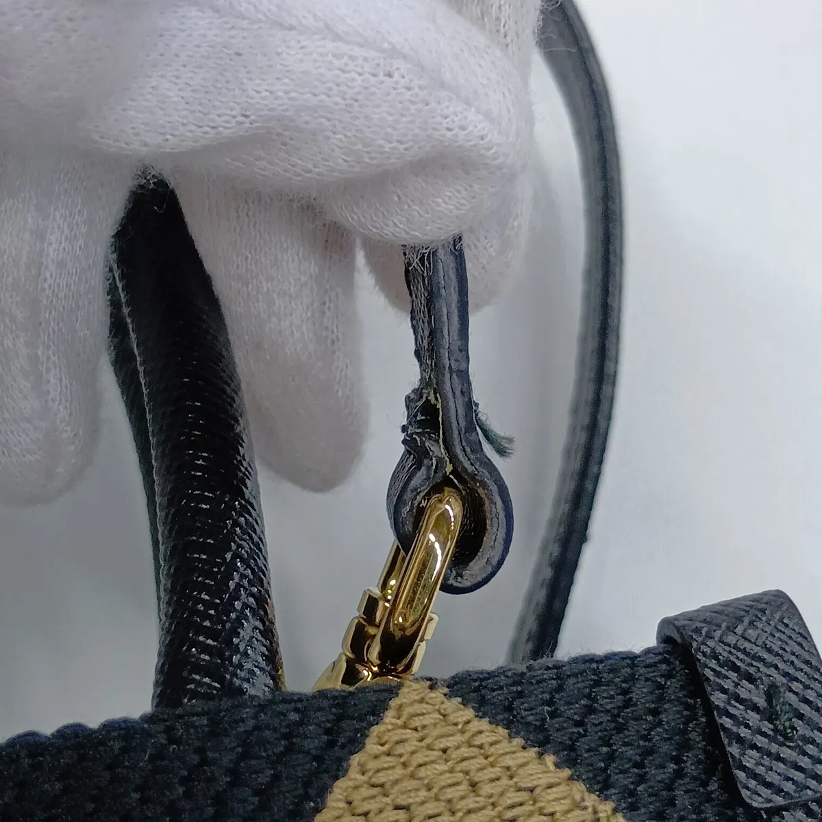 Embroidered Canvas x Leather 2-Way Handbag, Beige x Black, 1BA355 — view 13