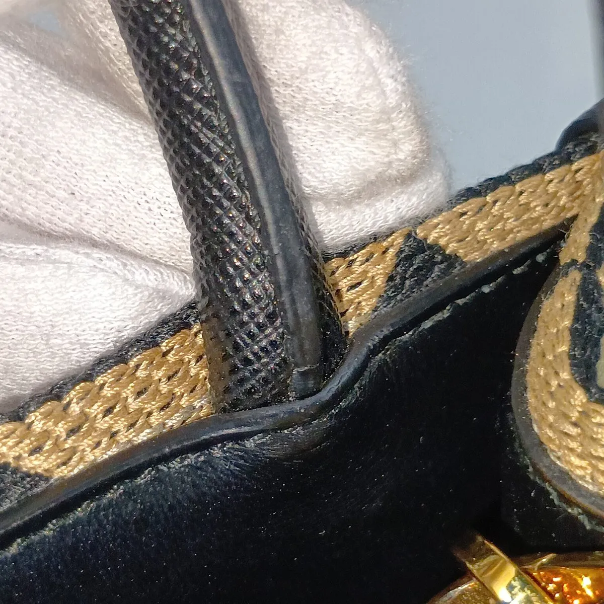 Embroidered Canvas x Leather 2-Way Handbag, Beige x Black, 1BA355 — view 14
