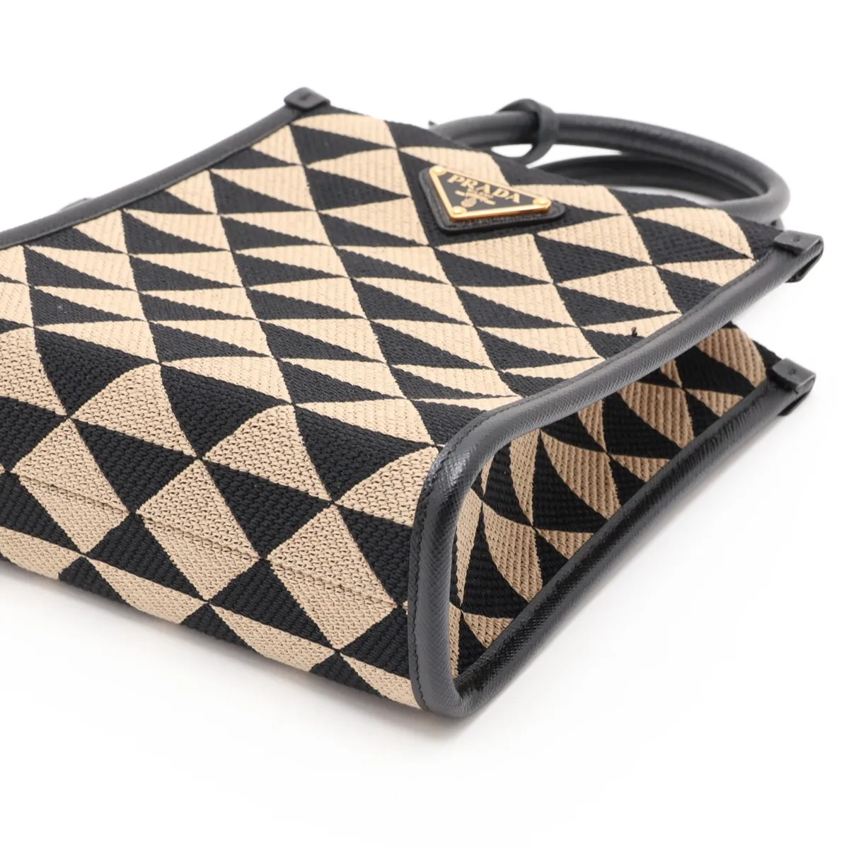 Embroidered Canvas x Leather 2-Way Handbag, Beige x Black, 1BA355 — view 3