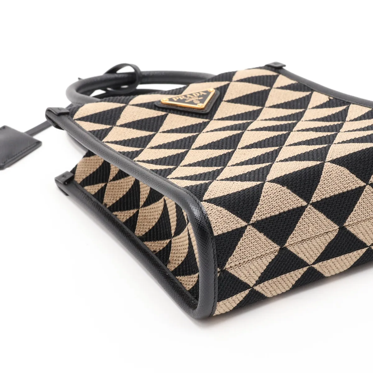Embroidered Canvas x Leather 2-Way Handbag, Beige x Black, 1BA355 — view 4