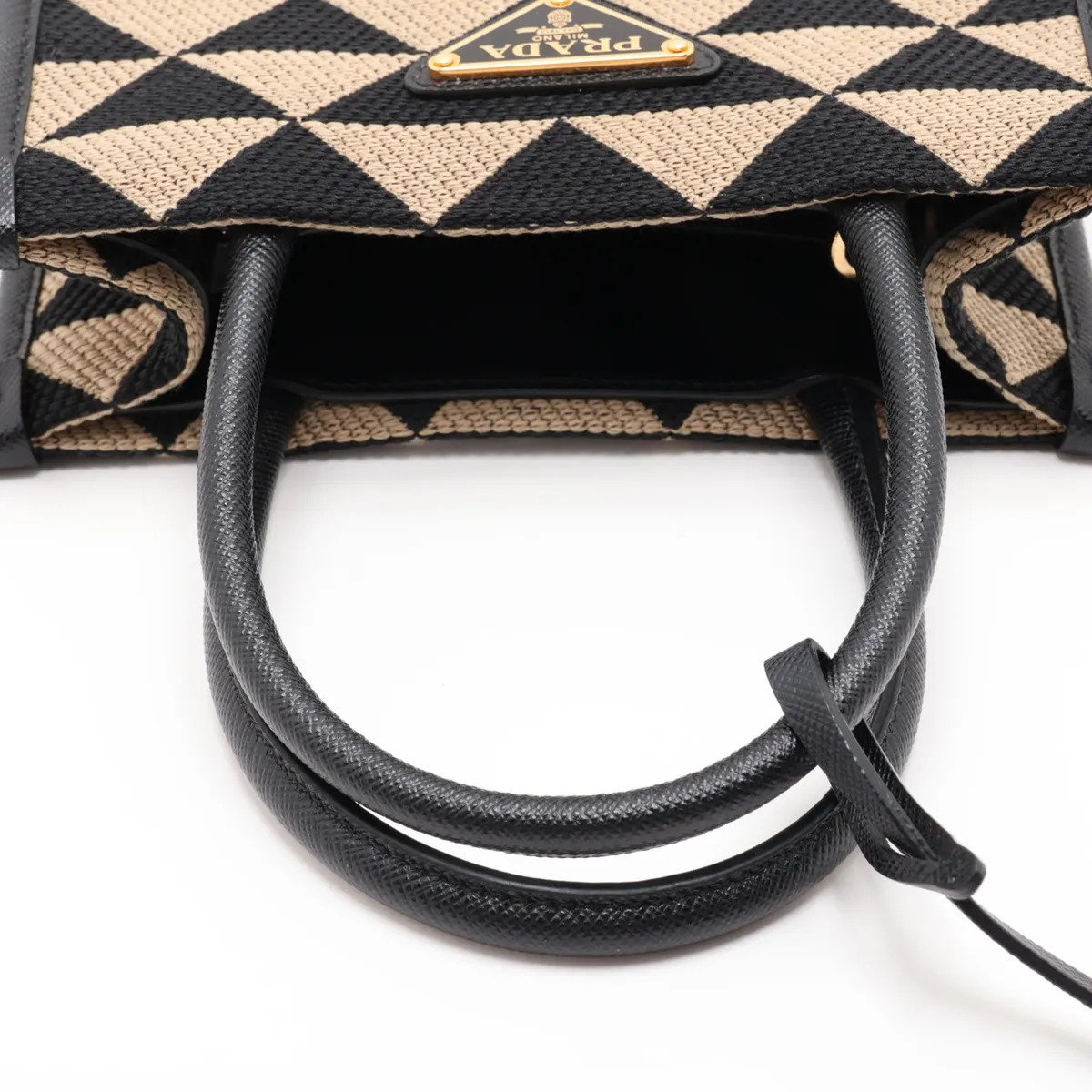 Embroidered Canvas x Leather 2-Way Handbag, Beige x Black, 1BA355 — view 5