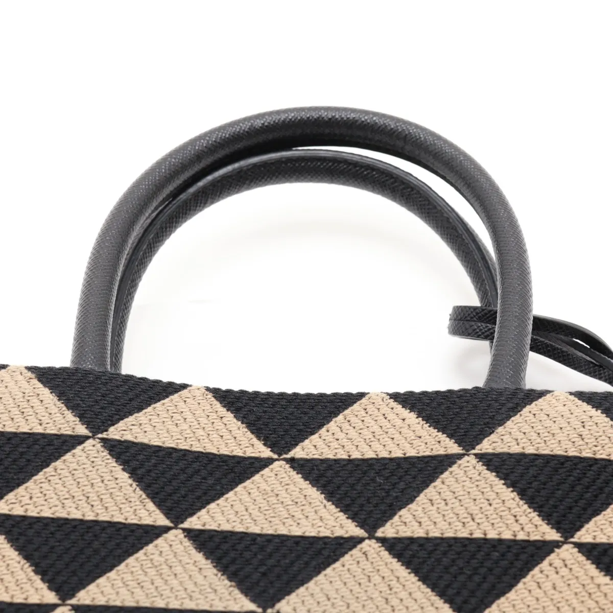 Embroidered Canvas x Leather 2-Way Handbag, Beige x Black, 1BA355 — view 6