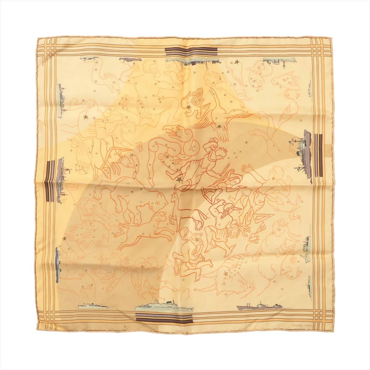 Carre 45 Scarf, Silk, Yellow, Shows wear,
