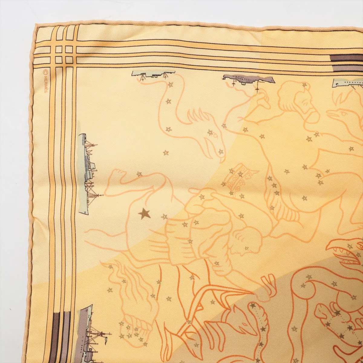 Carre 45 Scarf, Silk, Yellow, Shows wear, — view 2